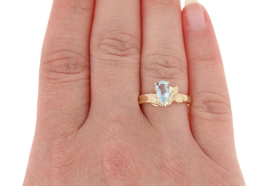 .75ct Pear Cut Aquamarine Ring, 10k Yellow Gold Solitaire 5
