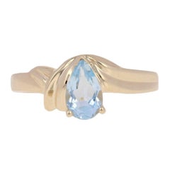 .75ct Pear Cut Aquamarine Ring, 10k Yellow Gold Solitaire