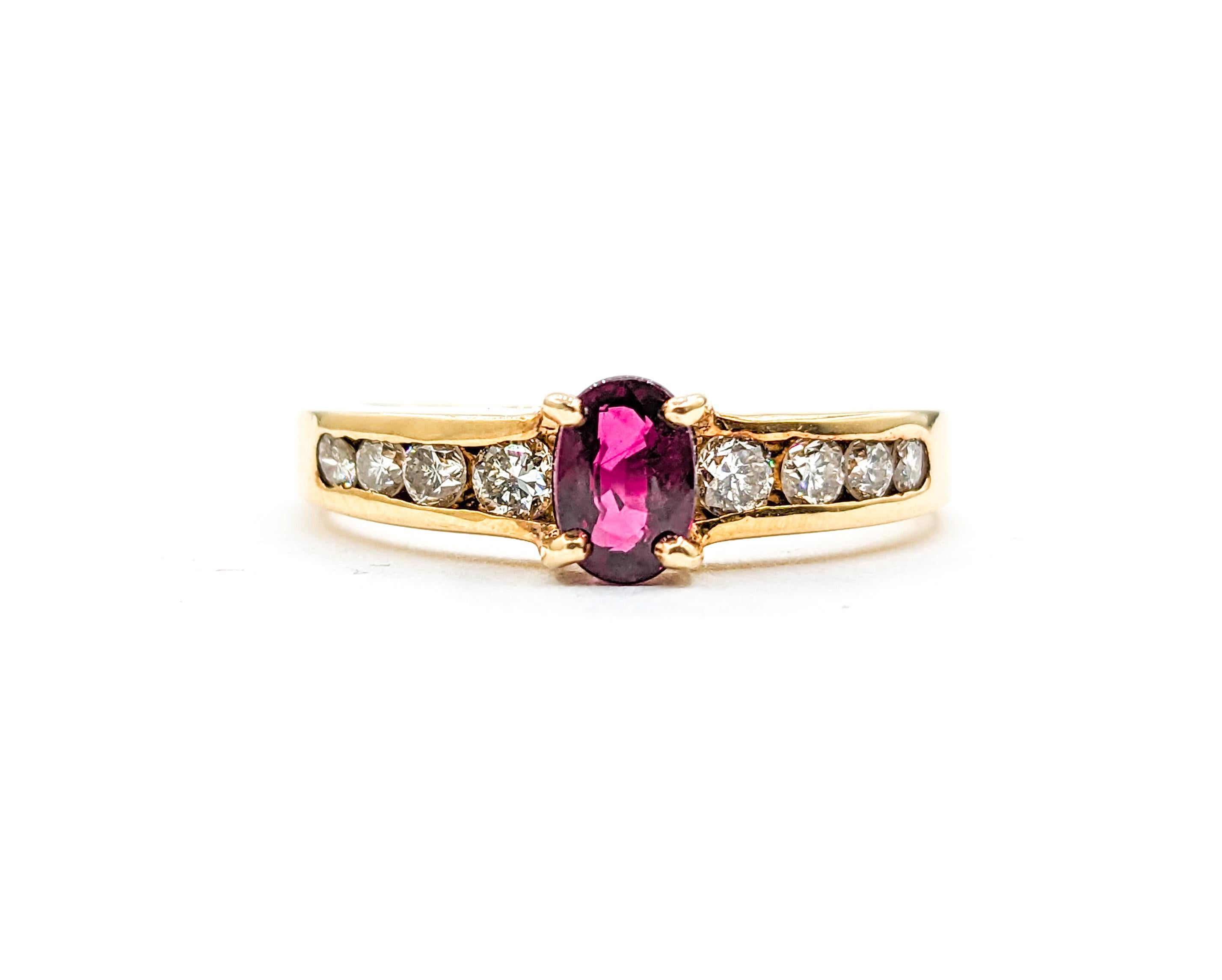 Modern .75ct Ruby & Diamond Ring In Yellow For Sale