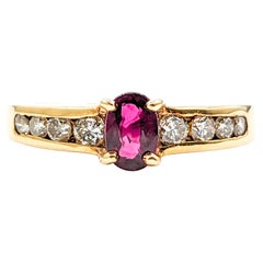 Vintage .75ct Ruby & Diamond Ring In Yellow