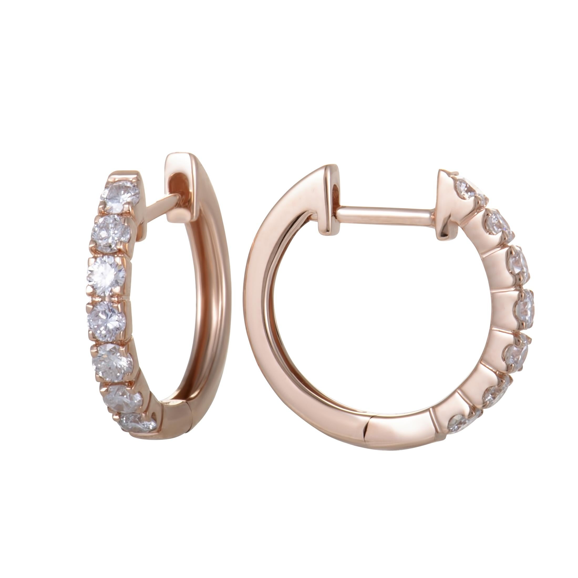 .75 Carat Small 14 Karat Rose Gold Diamond Hoop Earrings In New Condition In Southampton, PA