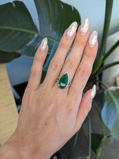 7.5Ct Zambian Emerald Ring with Earth-Mined Diamond Accents: 14K Gold, 20.5x11mm