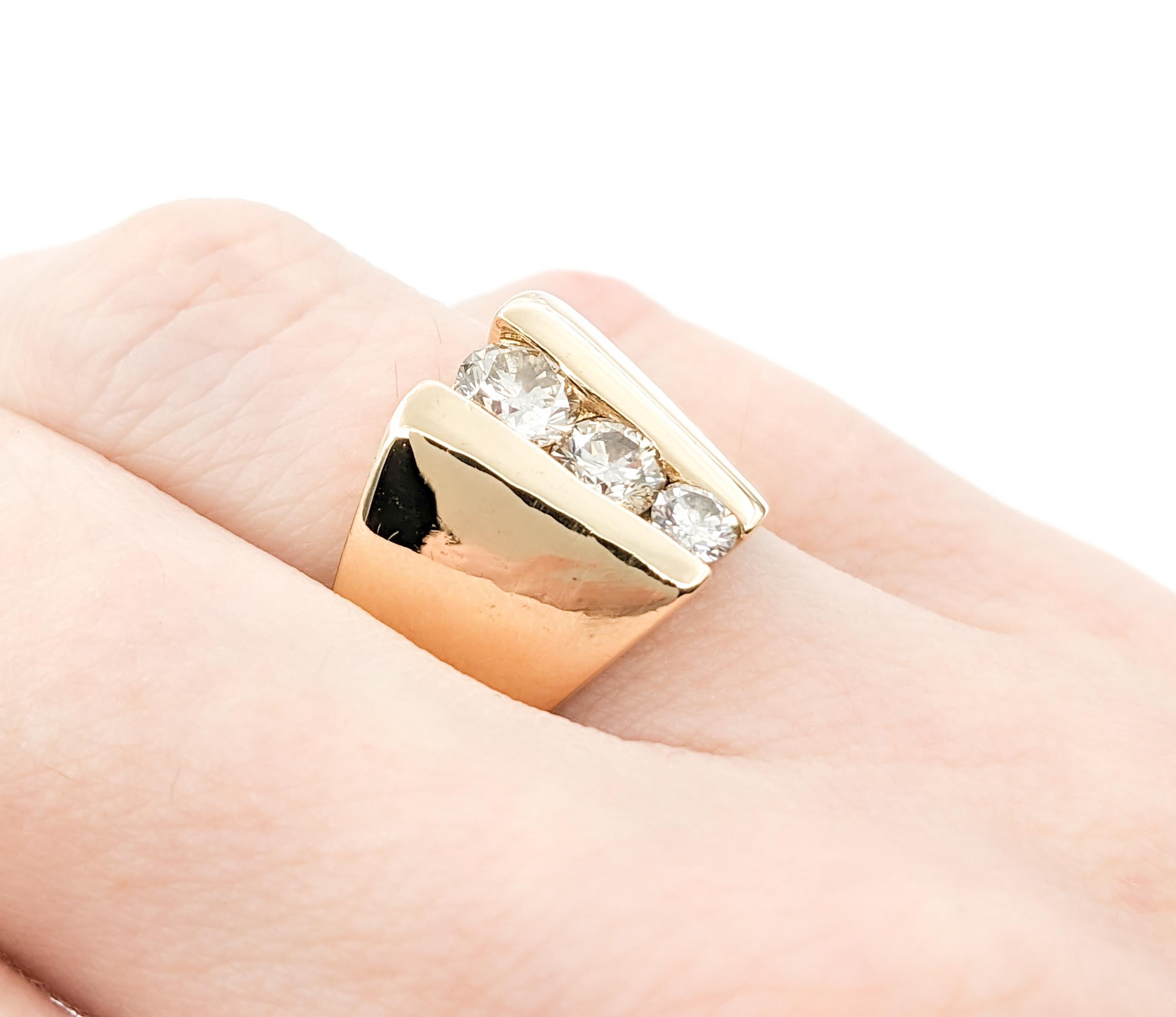 Modern .75ctw 3-Stone Diamond Ring In Yellow Gold