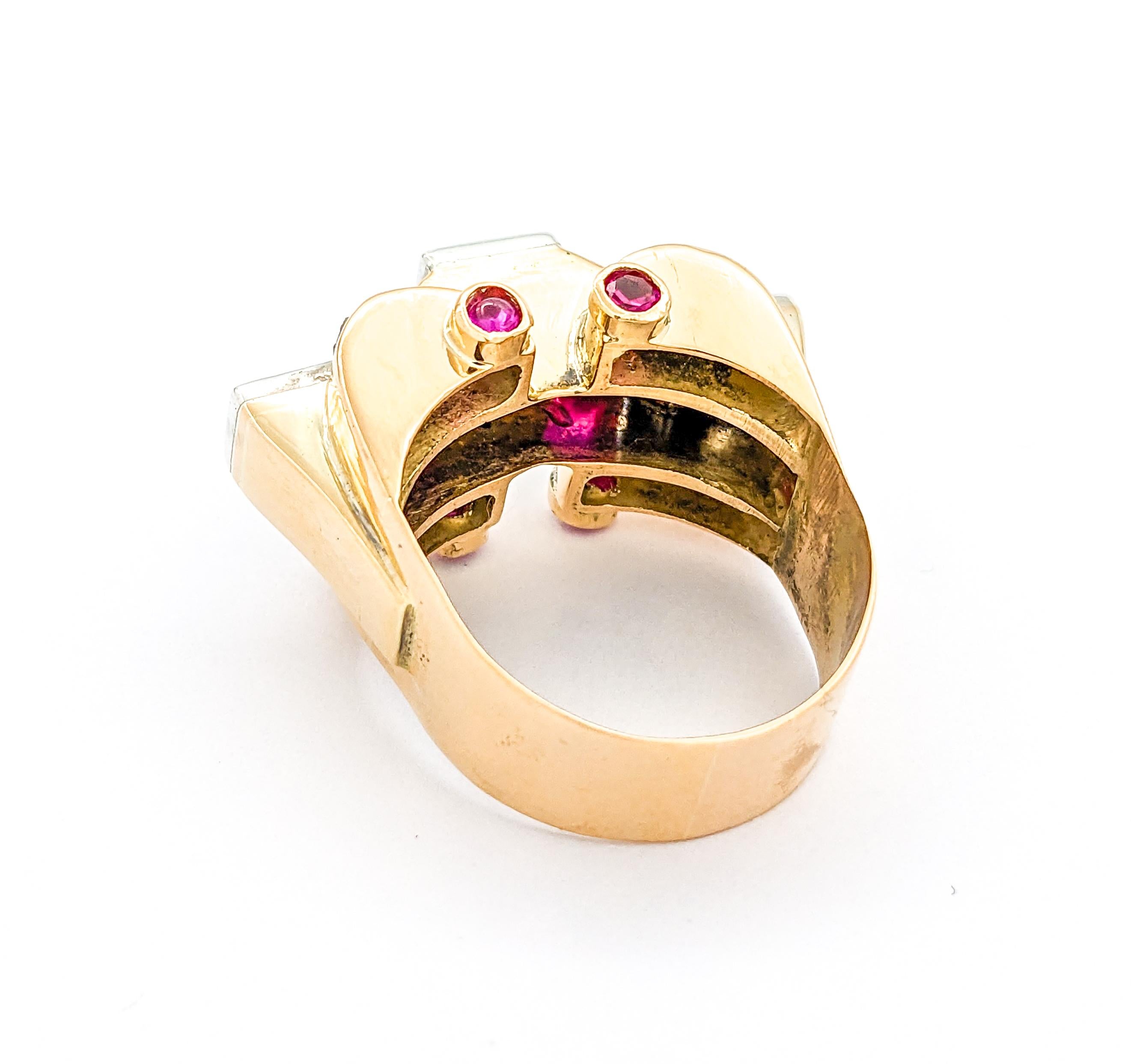 .75ctw Old Mine Cut Diamonds & Ruby Ring In Yellow For Sale 5