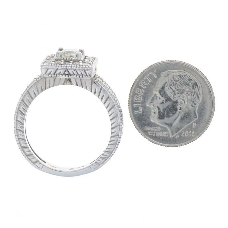 .75ctw Princess Cut Diamond Engagement Ring, 14k White Gold Milgrain Halo For Sale 1
