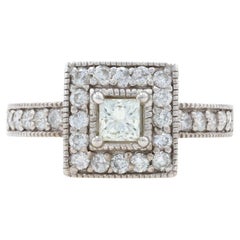 0,75 Karat Diamant im Prinzessinnenschliff Verlobungsring, 14k Weißgold Milgrain Halo