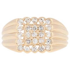 .75ctw Round Brilliant Diamond Ring, 14k Yellow Gold Men's Halo