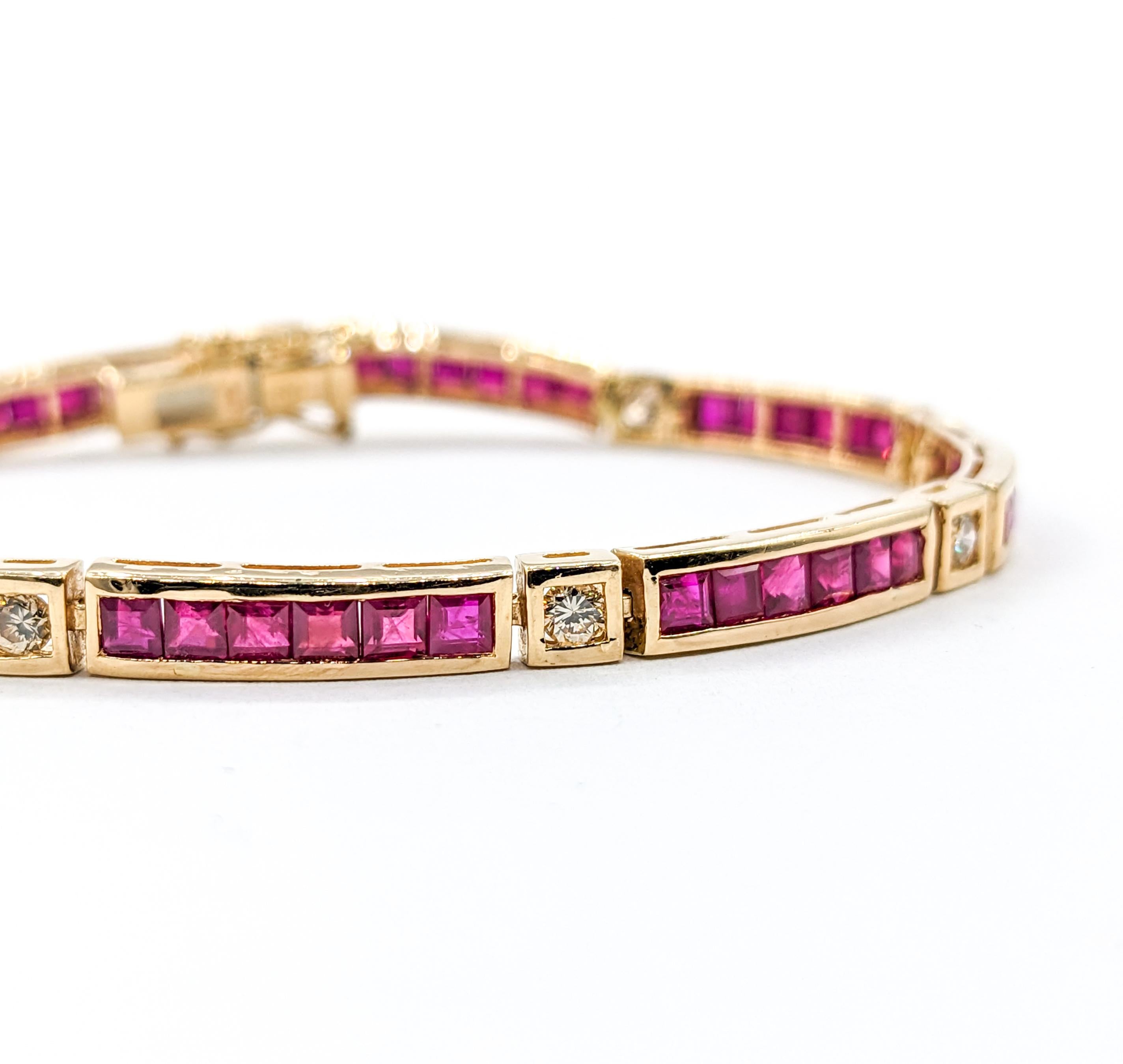 7.5ctw Ruby & Diamond Bracelet In Yellow Gold For Sale 4