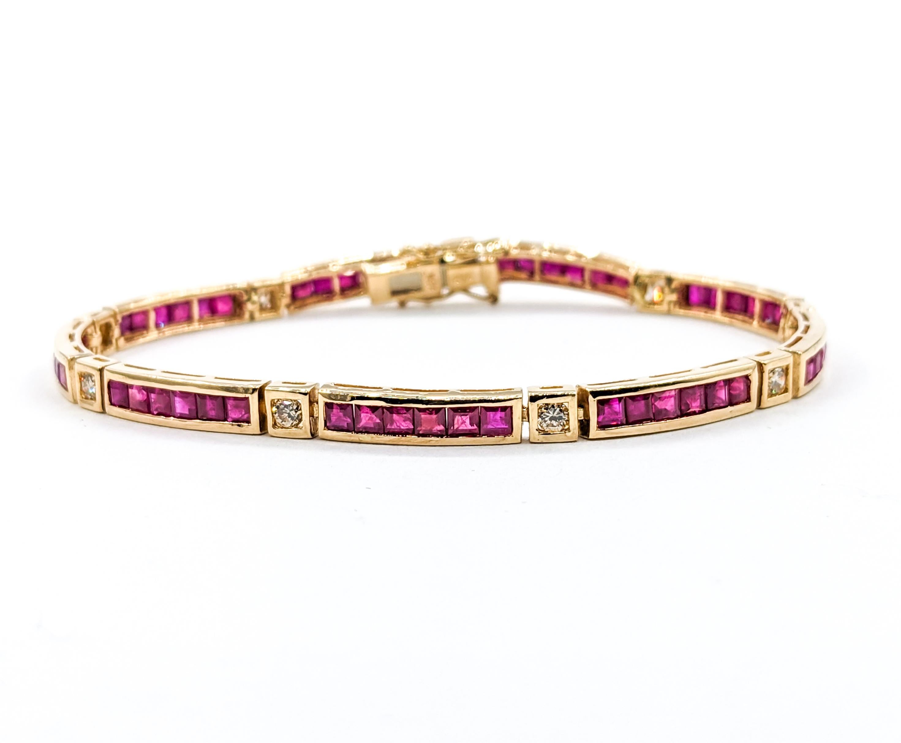 7.5ctw Ruby & Diamond Bracelet In Yellow Gold

Indulge in the elegance of this exquisite Bracelet, expertly crafted in 14kt Yellow Gold and adorned with a .50ctw of Round Diamonds. The Sparkly Diamonds showcase SI clarity and a Near Colorless white
