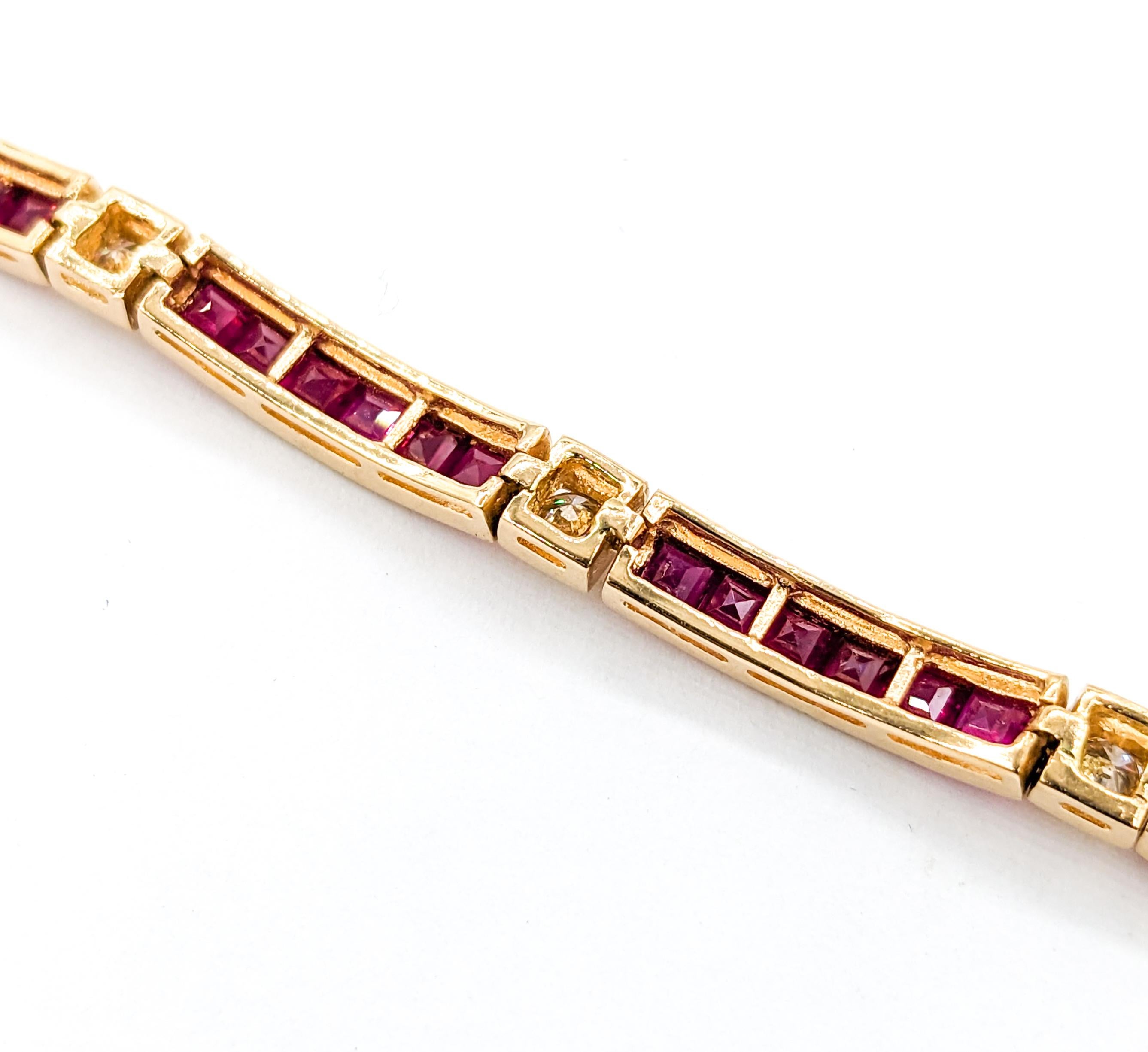 7.5ctw Ruby & Diamond Bracelet In Yellow Gold In Excellent Condition For Sale In Bloomington, MN
