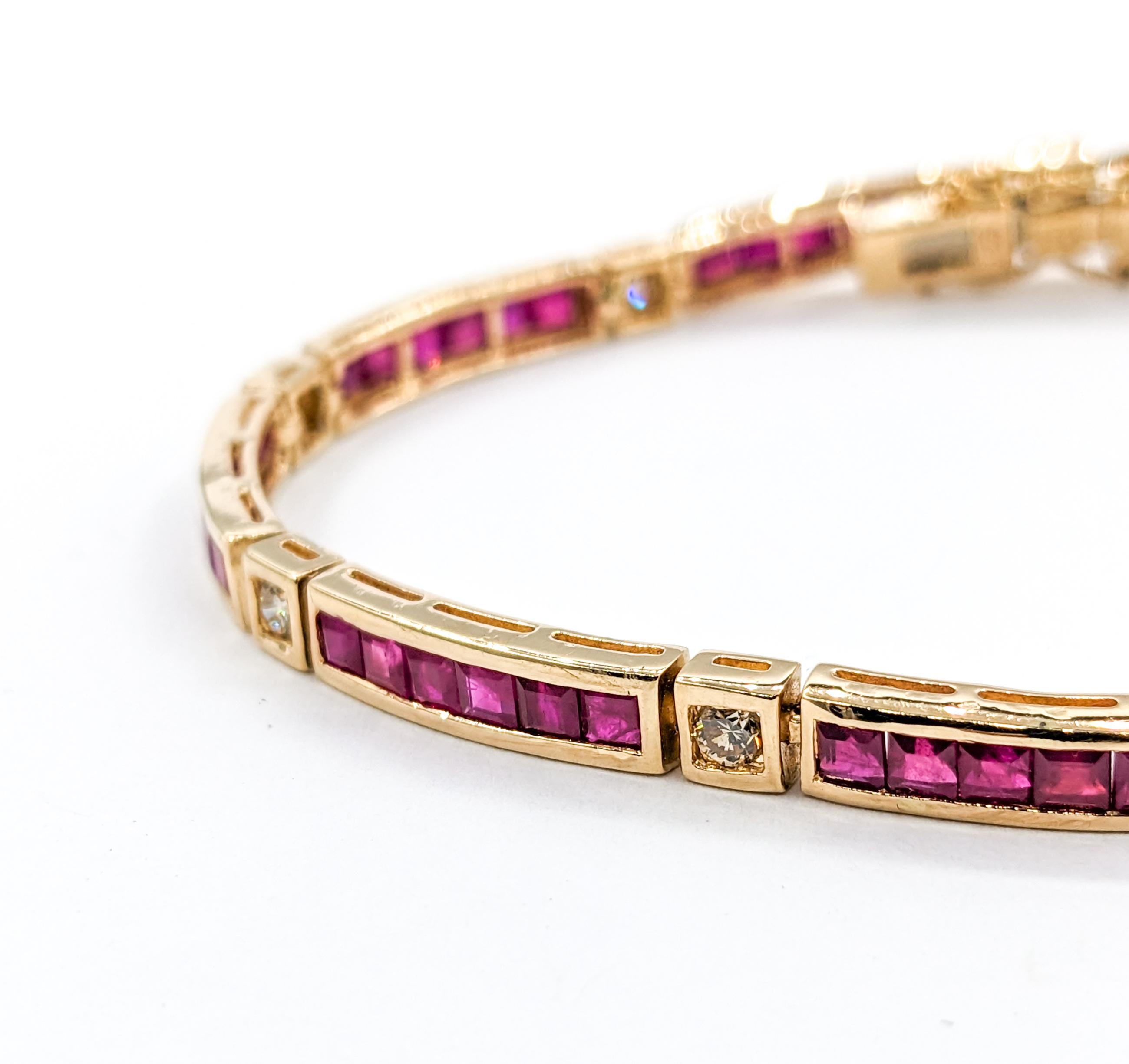 7.5ctw Ruby & Diamond Bracelet In Yellow Gold For Sale 2