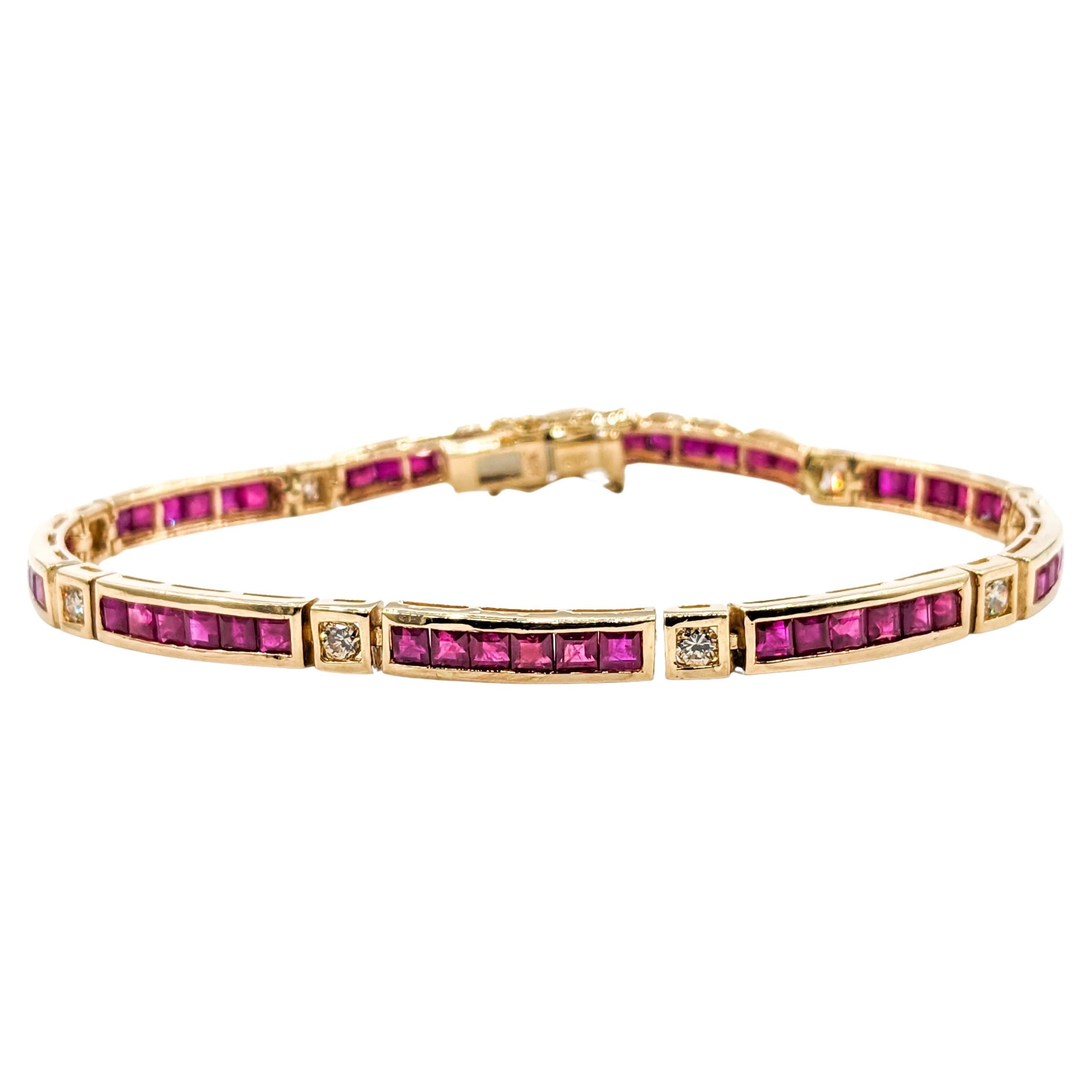 7.5ctw Ruby & Diamond Bracelet In Yellow Gold For Sale