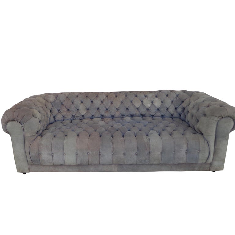 Suede Vintage Edward Wormley Style Chesterfield Sofa  For Sale