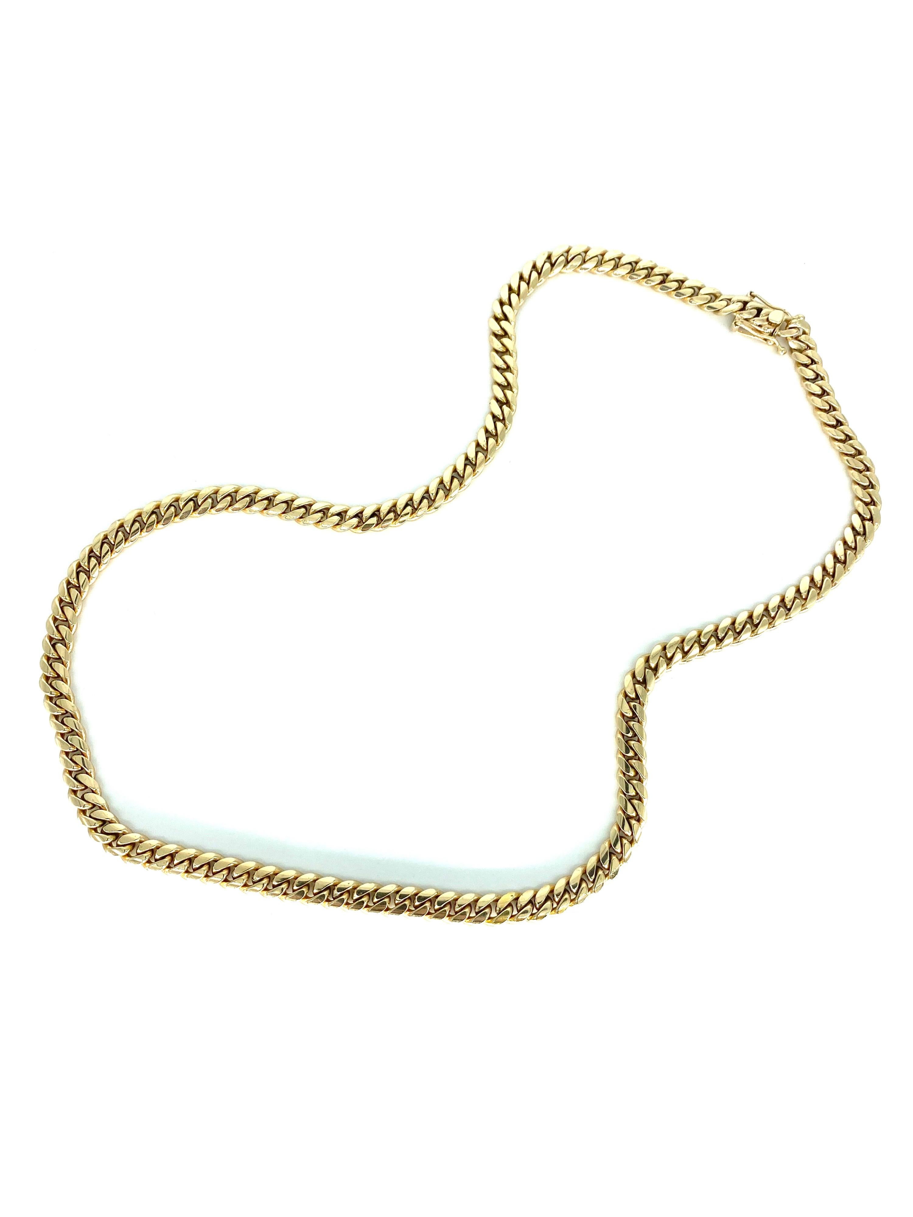 7.5mm 14k Solid Gold Miami Cuban Link Chain 24”
This chain is heavy weighting 108.4 grams solid 14k gold and stamped. 
Very elegant looking and very shiny in the sun/light. Will get you complements!