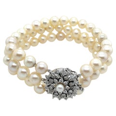  7.5mm 3-Row Pearl Bracelet with 9ct White Gold Diamond Clasp
