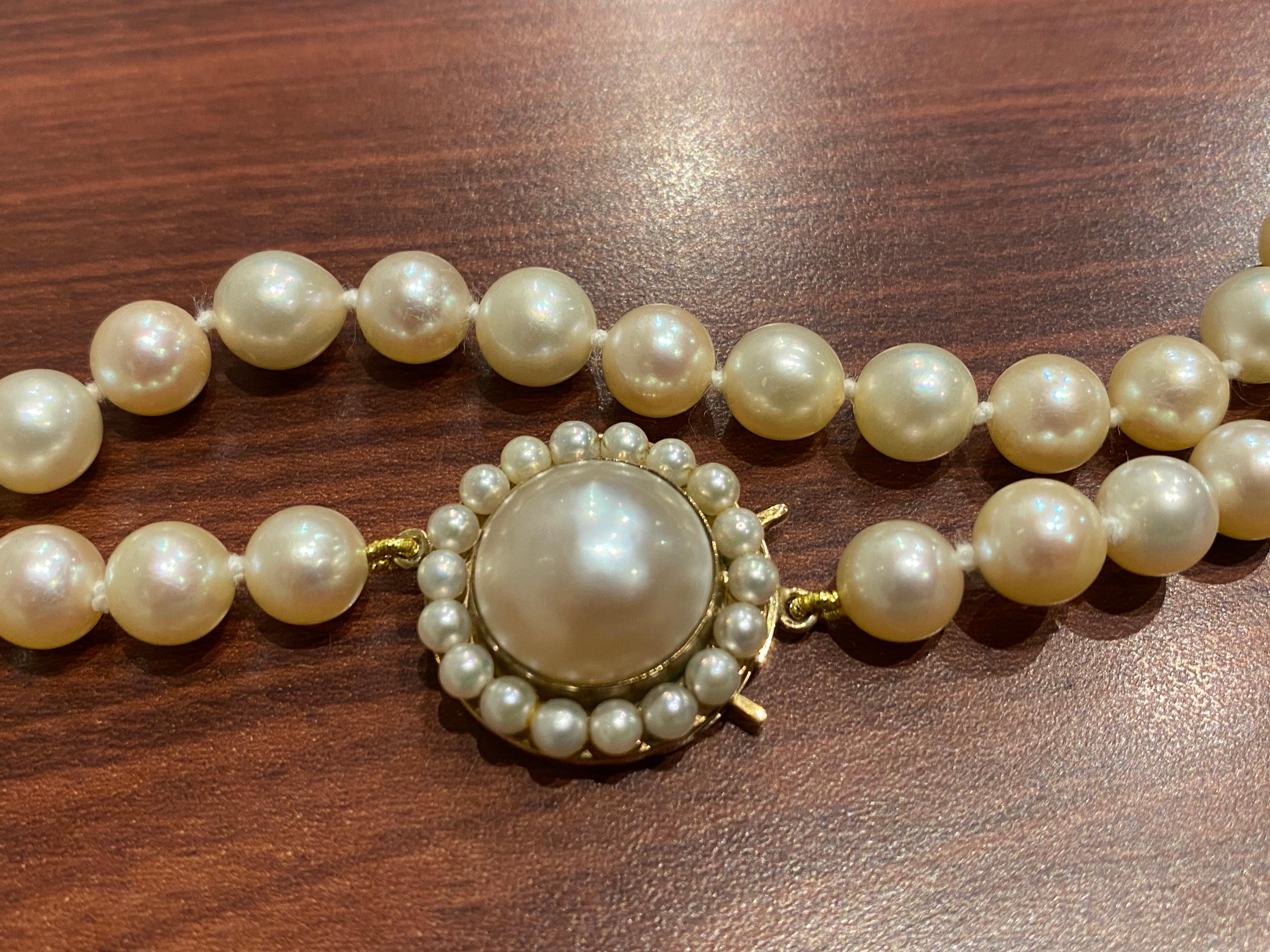 7.5mm South Sea Pearl Opera Length 91cm Necklace, 9K Gold Mabe Pearl Clasp For Sale 3