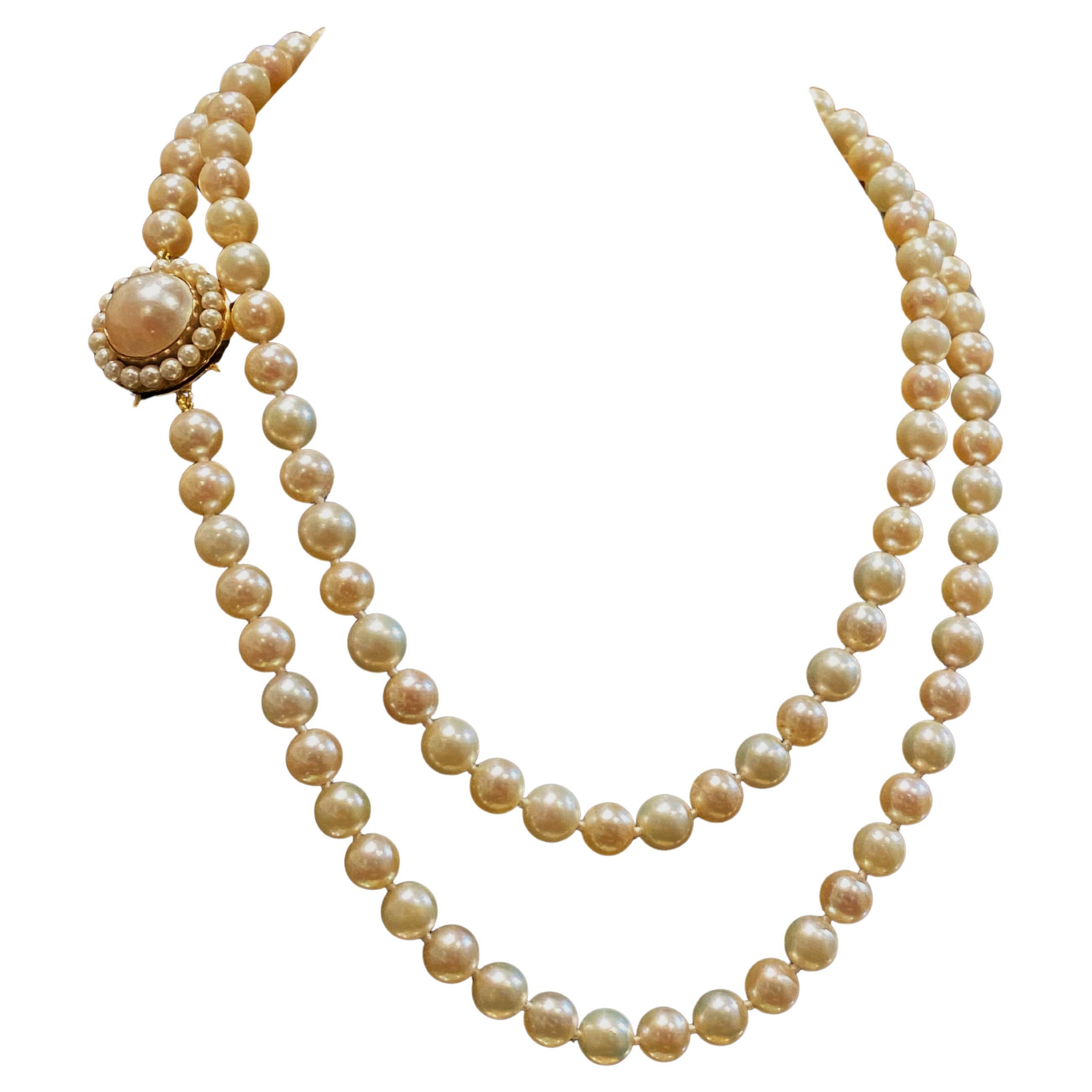 7.5mm South Sea Pearl Opera Length 91cm Necklace, 9K Gold Mabe Pearl Clasp