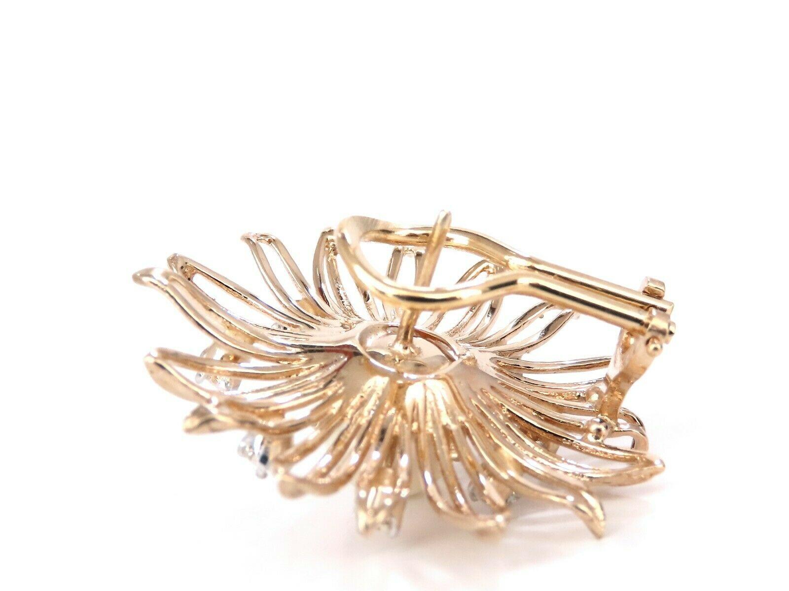 Sunburst South Seas cocktail Pearl earrings.

Pearl: 7.5MM

Excellent AAA luster and Sheen.

1.00 carat natural round diamonds .

G color vs2 clarity.

14 karat yellow gold 12.2 g.

Overall earrings measure 30mm diameter

Comfortable Omega

$6000