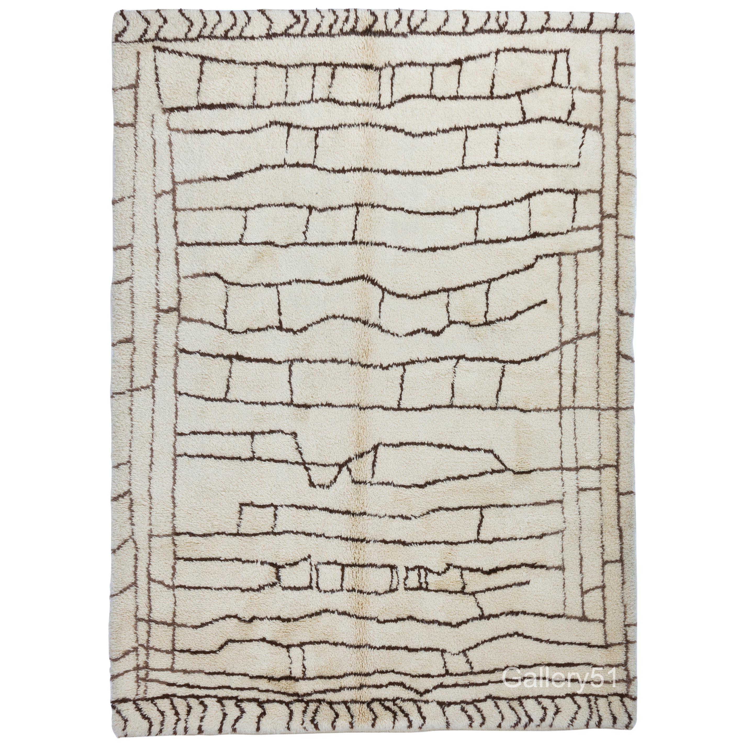 7.5x10 Ft Zeitgenössischer marokkanischer Beni Ourain-Teppich aus ungefärbter Naturwolle