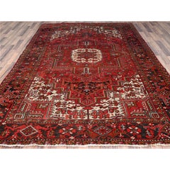 7'5"x10'2" Fire Brick Red, Vintage Farsian Heriz Pure Wool Hand Knotted Rug
