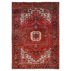 7'5"x10'2" Fire Brick Red, Vintage Farsian Heriz Pure Wool Hand Knotted Rug