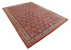 7.5x10.2 ft Handgeknüpfter Geometrischer Tribal Teppich in Rostrot, Marineblau, Beige