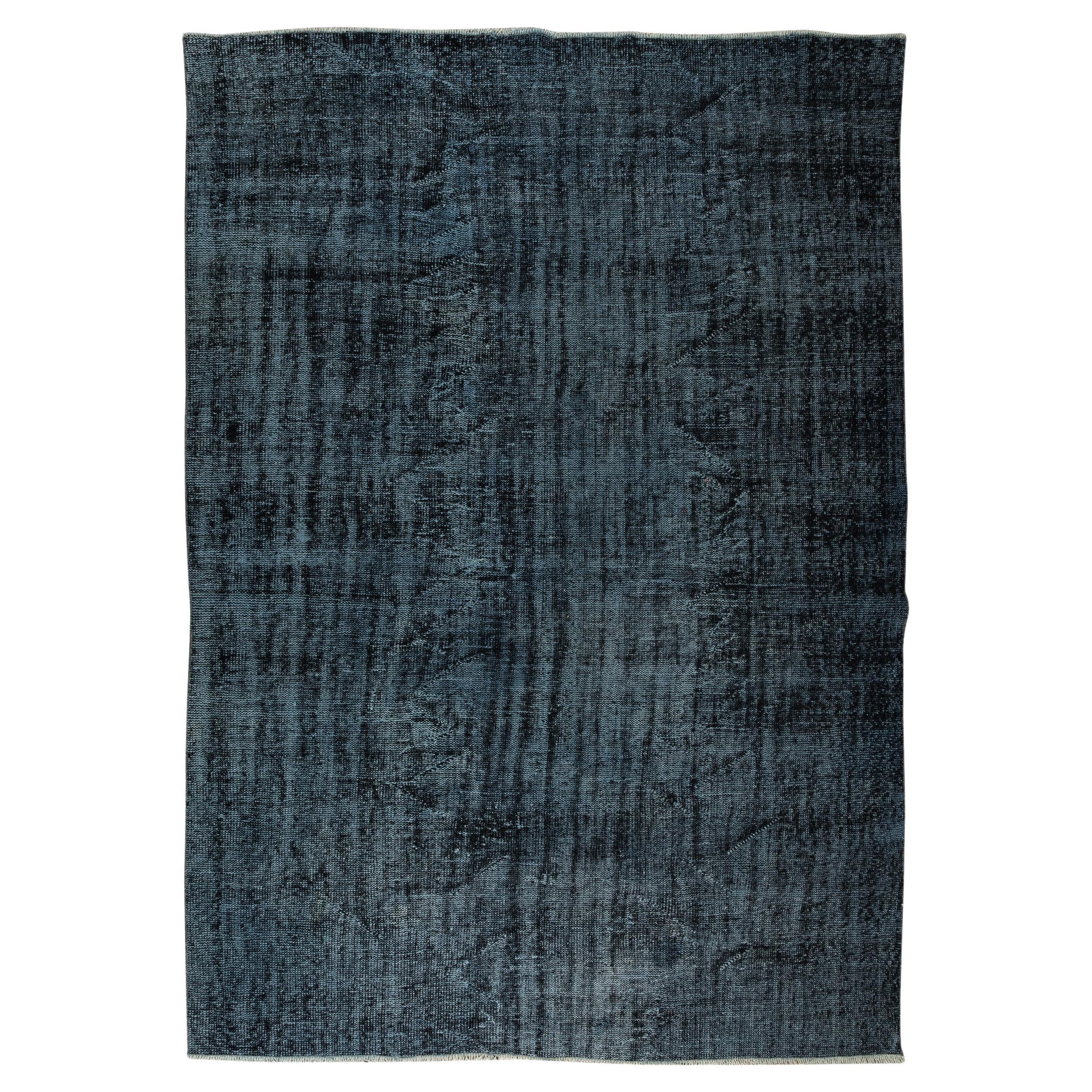 7.5x10.2 Ft Plain Solid Black Turkish Area Rug. Modern Handmade Large Carpet For Sale