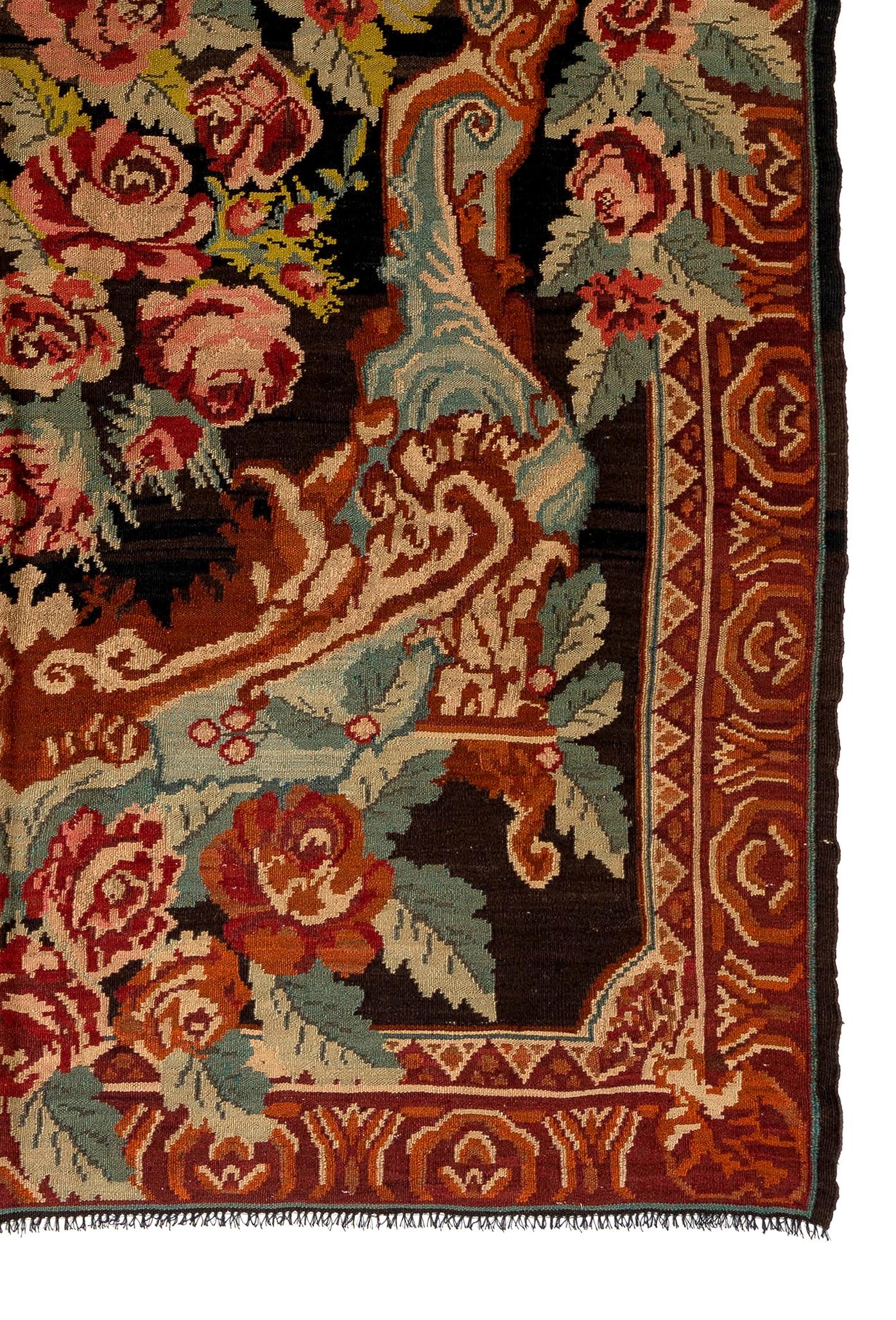 Moldovan 7.5x10.4 Ft Late-20th Century Bessarabian Kilim Rug, Floral Handwoven Tapestry For Sale
