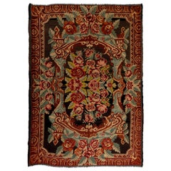Vintage 7.5x10.4 Ft Late-20th Century Bessarabian Kilim Rug, Floral Handwoven Tapestry