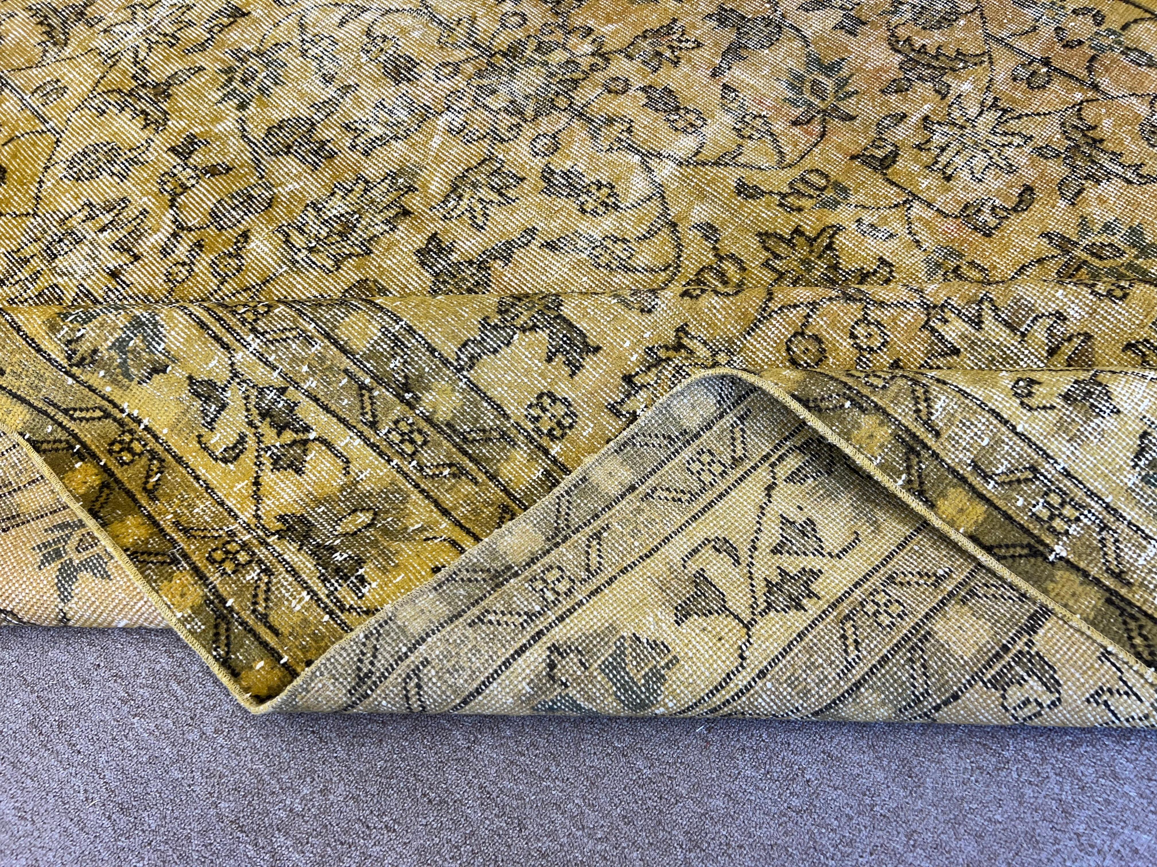 7.5x10.5 Ft Handmade Turkish Rug in Yellow, Modern Overdyed Living Room Carpet For Sale 6