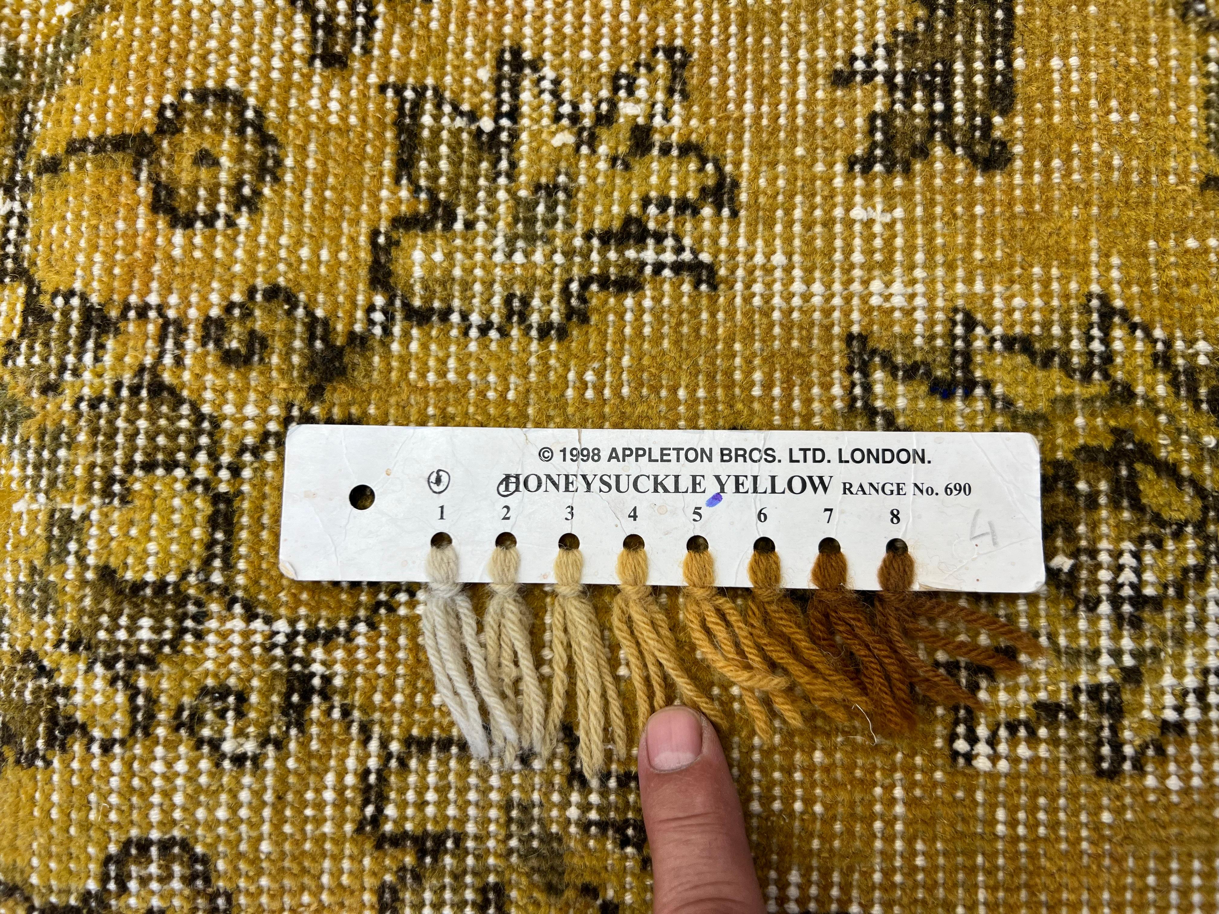 Hand-Woven 7.5x10.5 Ft Handmade Turkish Rug in Yellow, Modern Overdyed Living Room Carpet For Sale
