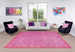 7.5x11 Ft Handmade Floral Area Rug in Pink, Contemporary Turkish Wool Carpet