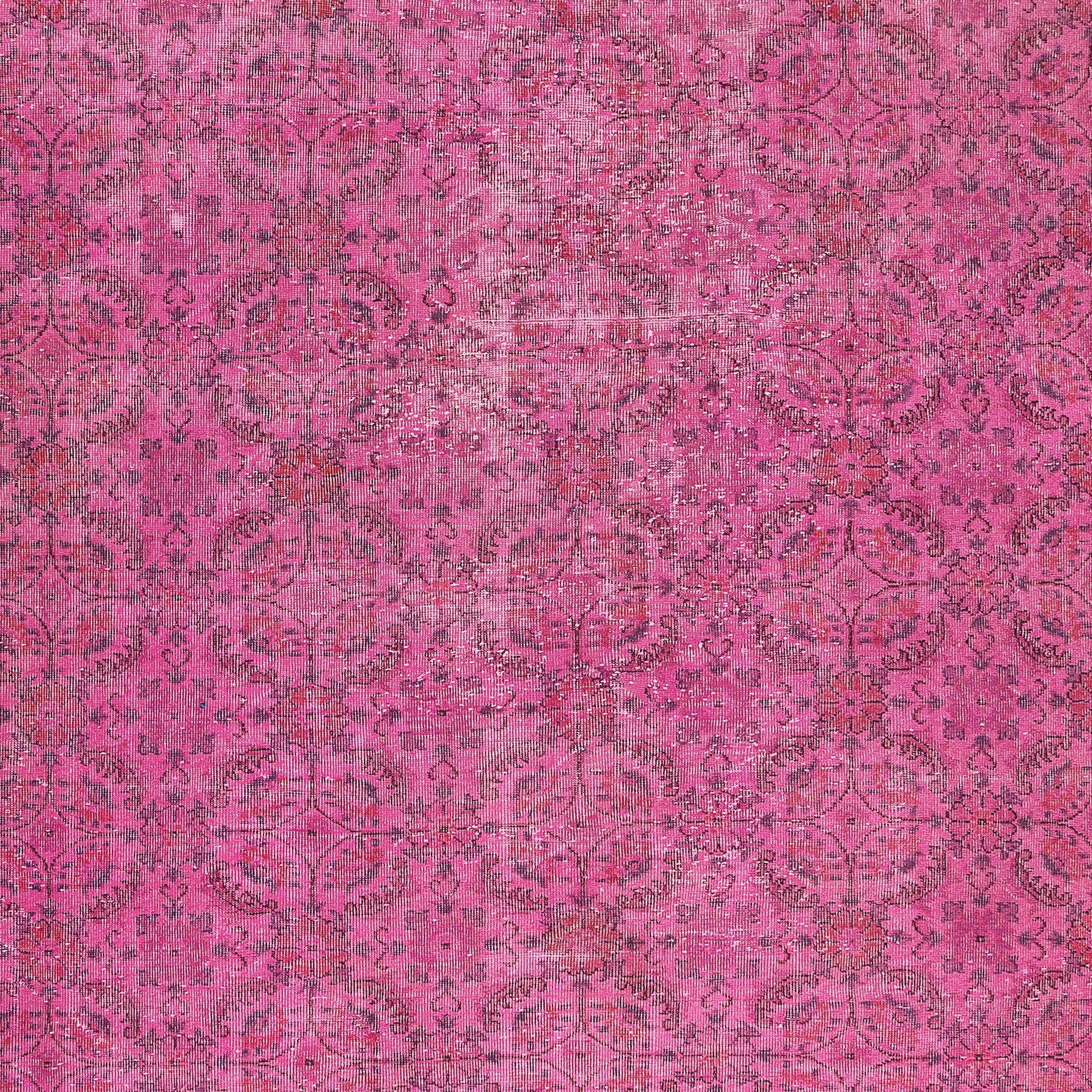 7.5x11 Ft handgefertigter floraler Teppich in Rosa, zeitgenössischer türkischer Wollteppich (Türkisch) im Angebot