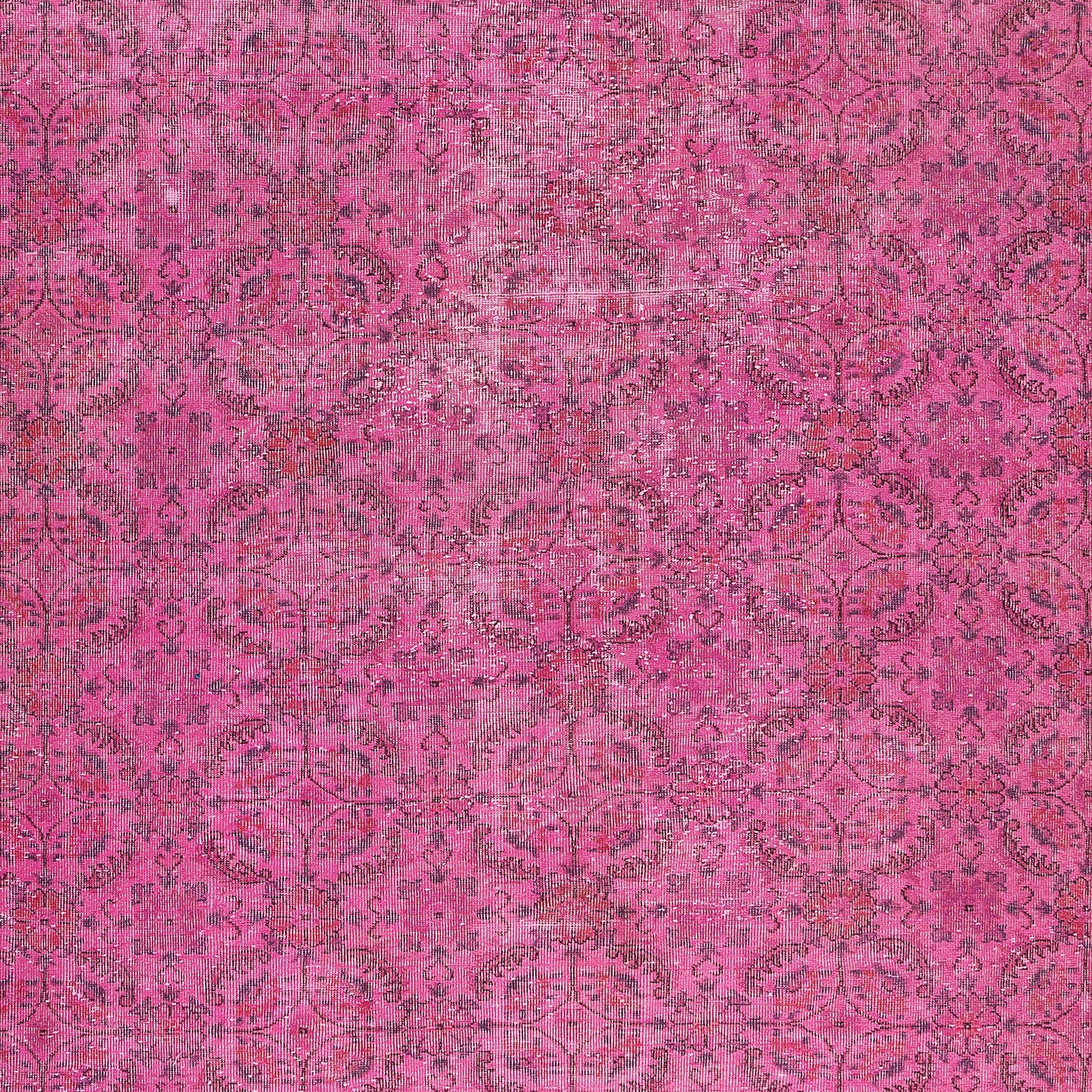 Hand-Knotted 7.5x11 Ft Handmade Floral Wool Area Rug in Pink, Contemporary Turkish Carpet For Sale