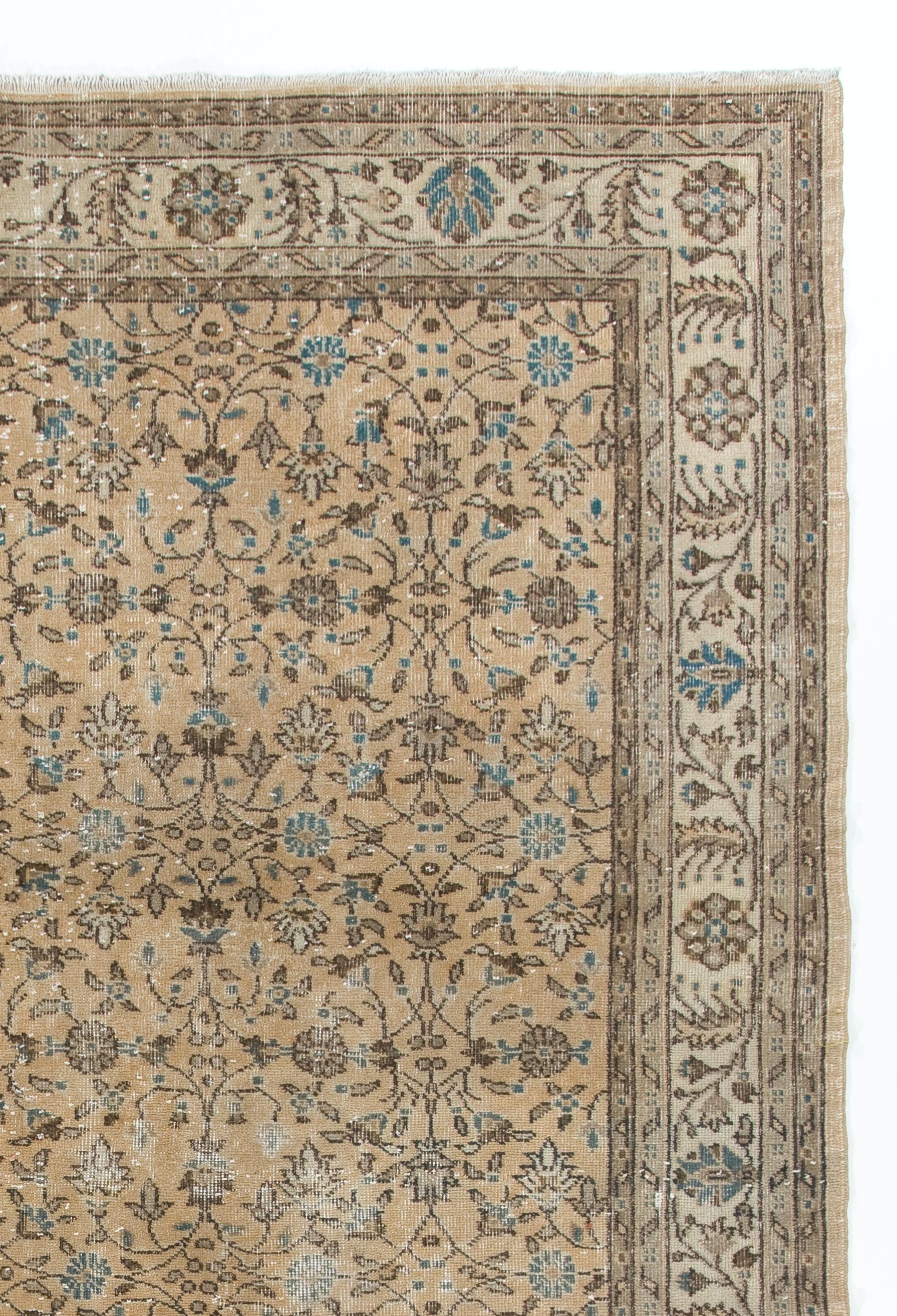 Oushak 7.5x11 Ft Vintage Turkish Wool Rug with Floral Design. Handmade Oriental Carpet For Sale