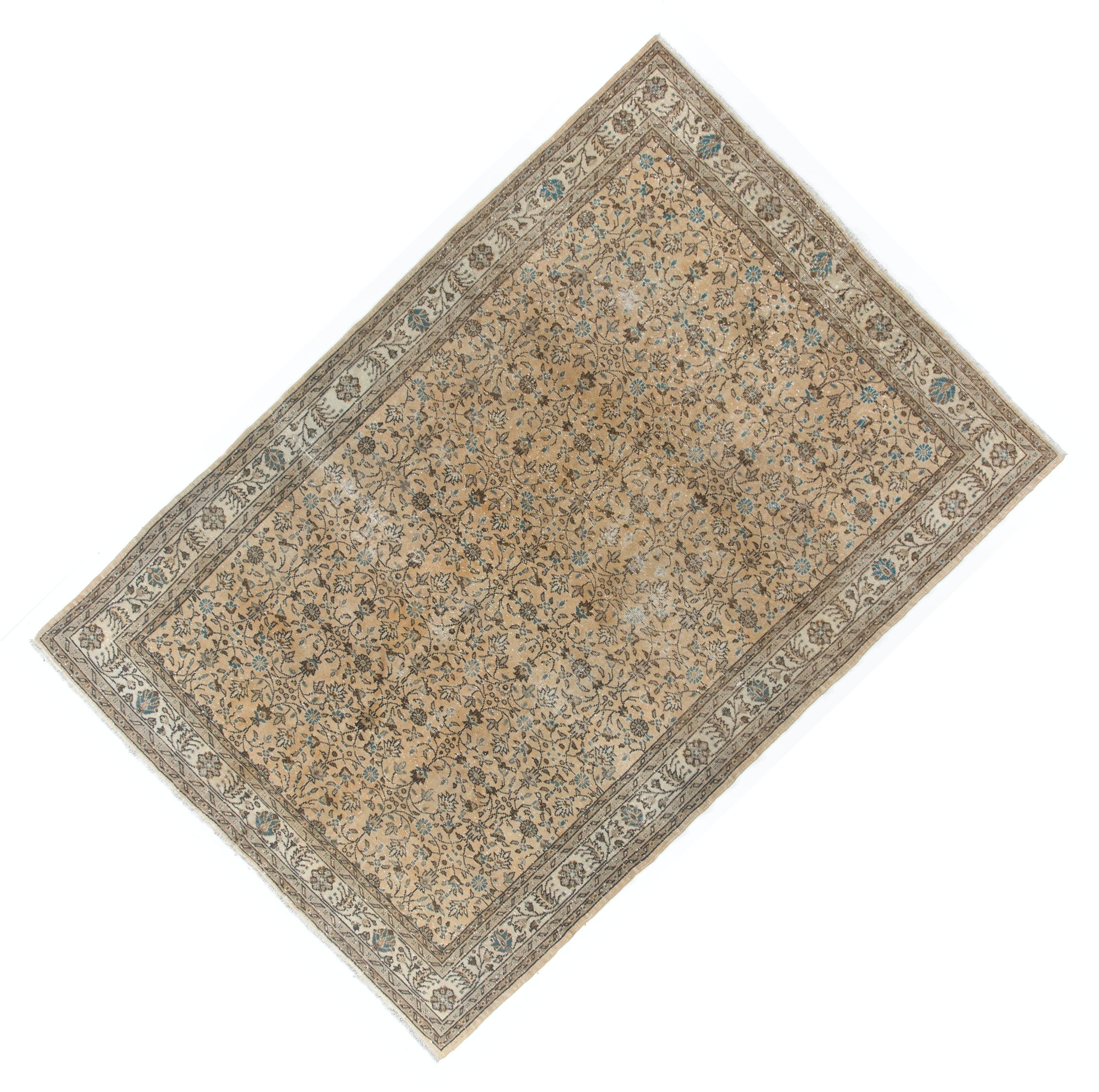 Wool 7.5x11 Ft Vintage Turkish Rug with Floral Design. Decorative Handmade Carpet For Sale