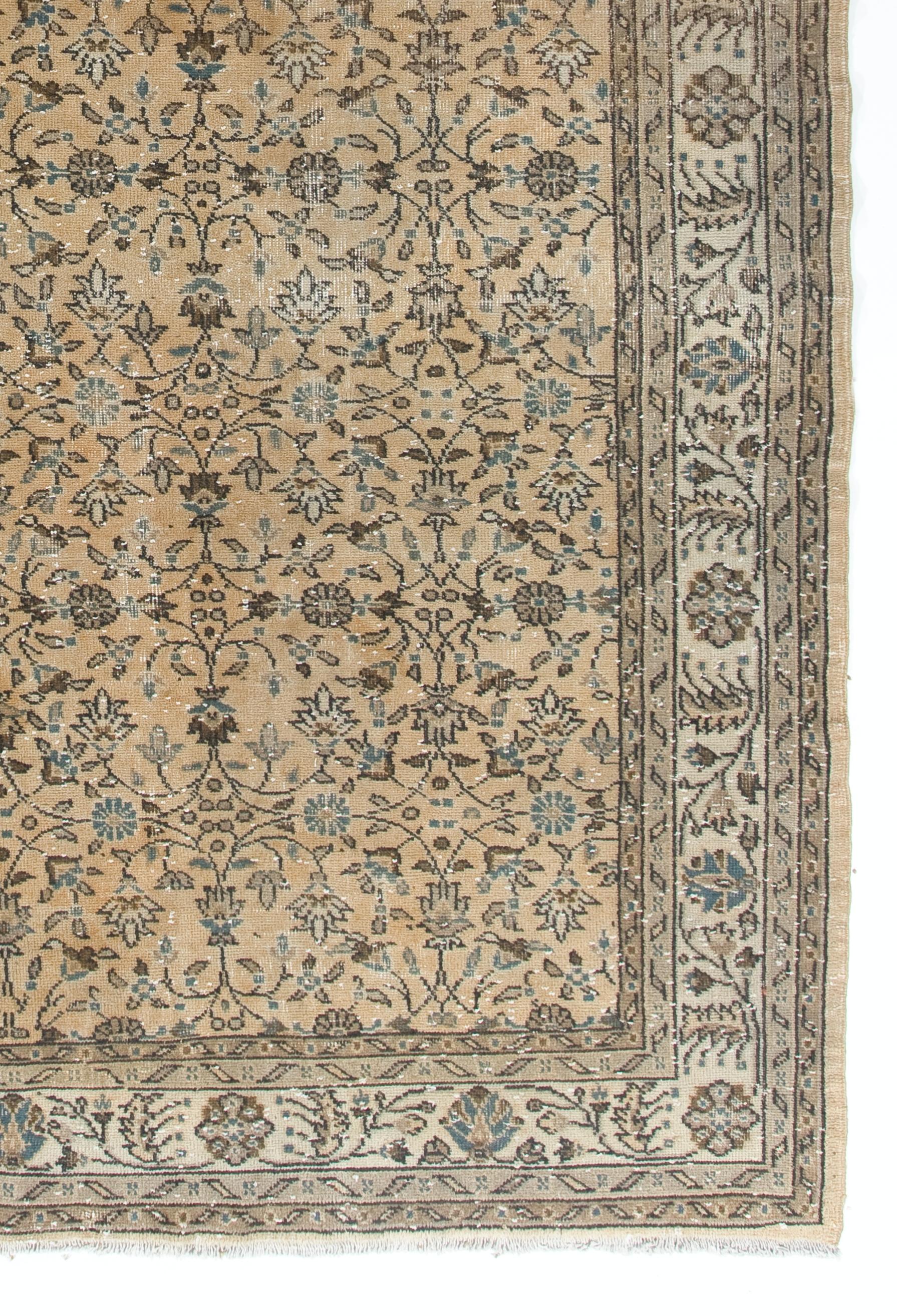 7.5x11 Ft Vintage Turkish Rug with Floral Design. Decorative Handmade Carpet In Good Condition For Sale In Spring Valley, NY