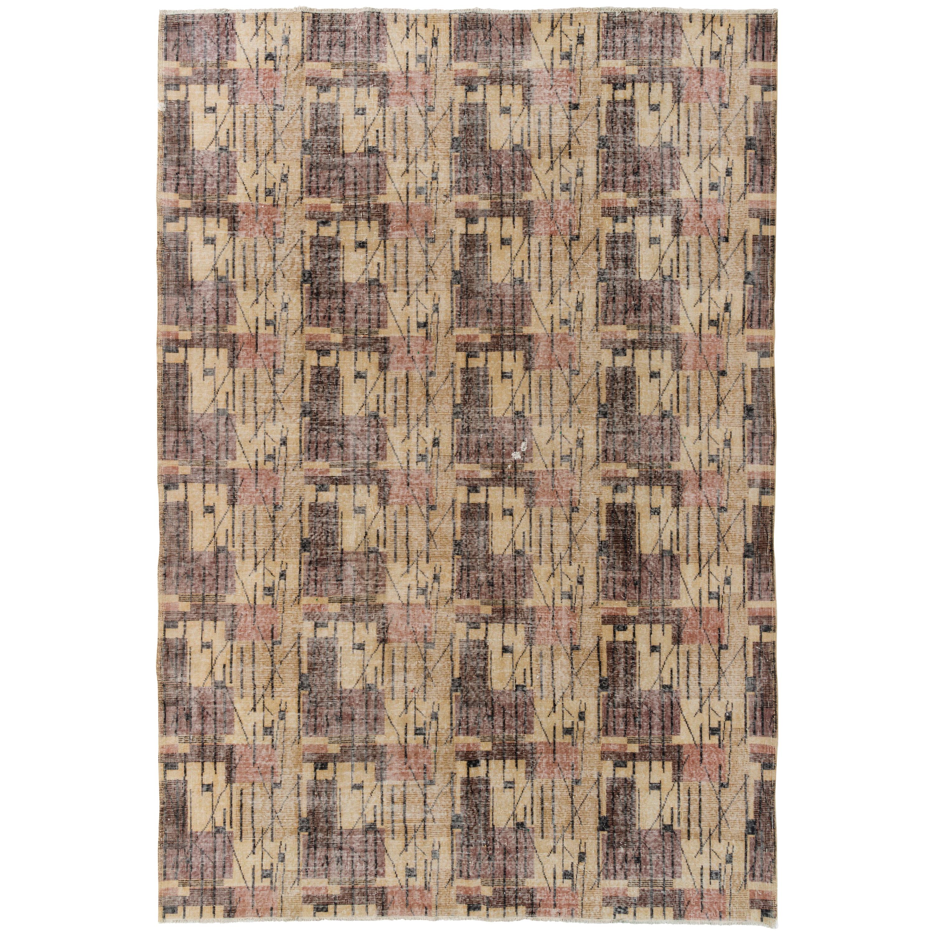 7,4x11 Ft Mid-Century Moderner türkischer Vintage-Teppich entworfen von Zeki Muren