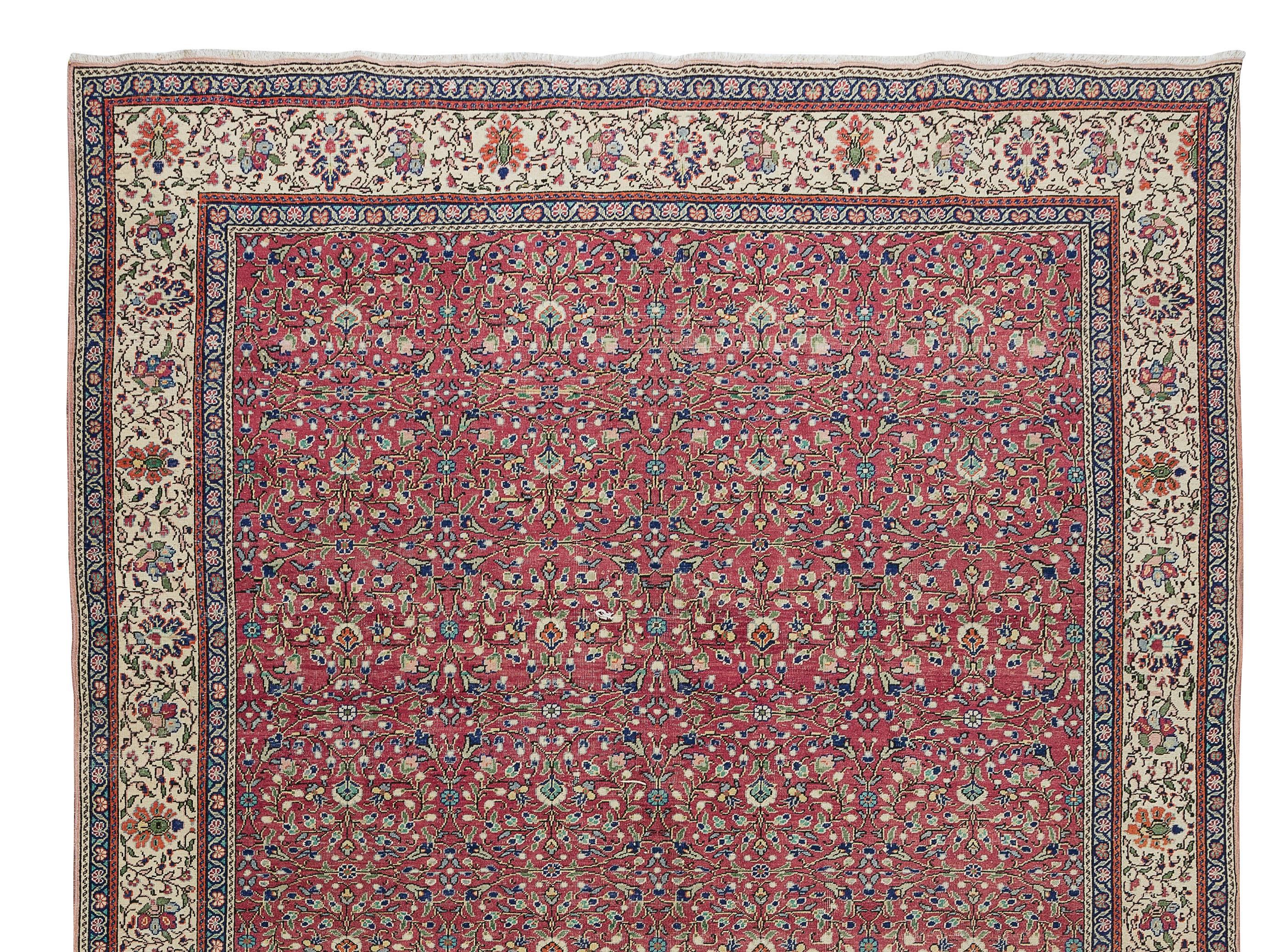Hand-Knotted 7.5x11 Ft One-of-a-kind Traditional Turkish Floral Pattern Vintage Handmade Rug For Sale