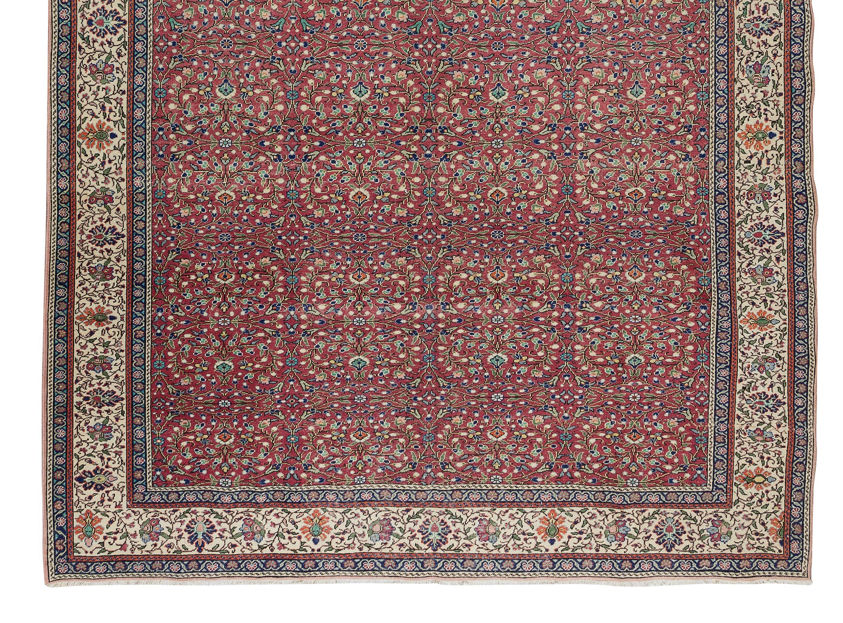 7.5x11 Ft One-of-a-kind Traditional Turkish Floral Pattern Vintage Handmade Rug In Good Condition For Sale In Philadelphia, PA