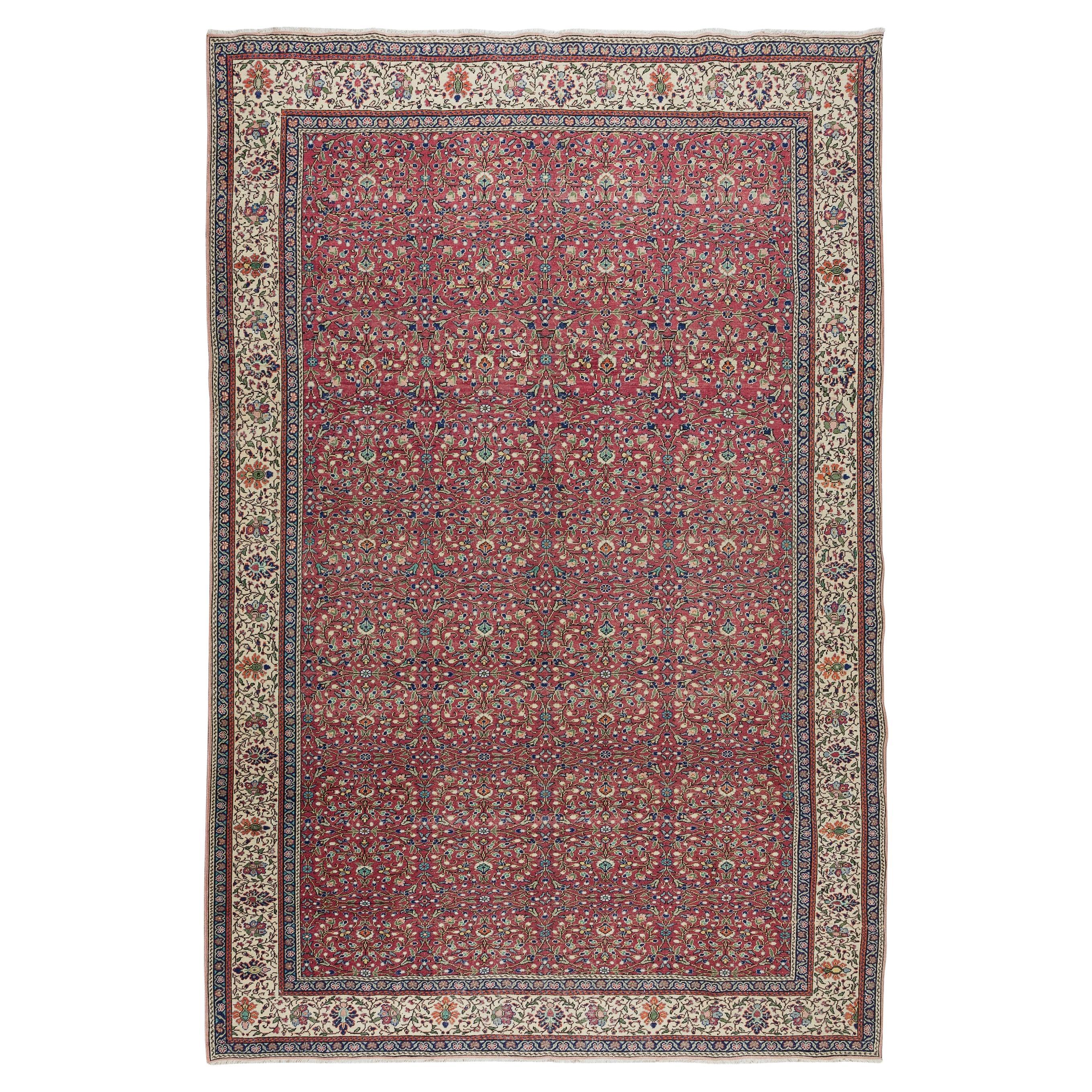 7.5x11 Ft One-of-a-kind Traditional Turkish Floral Pattern Vintage Handmade Rug For Sale