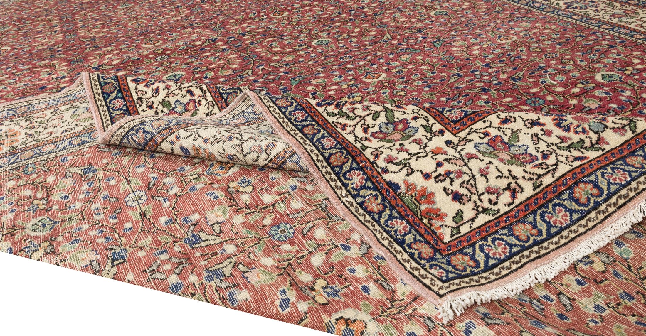 Rustic 7.5x11 Ft Traditional Vintage Floral Pattern Handmade Turkish Wool Area Rug For Sale