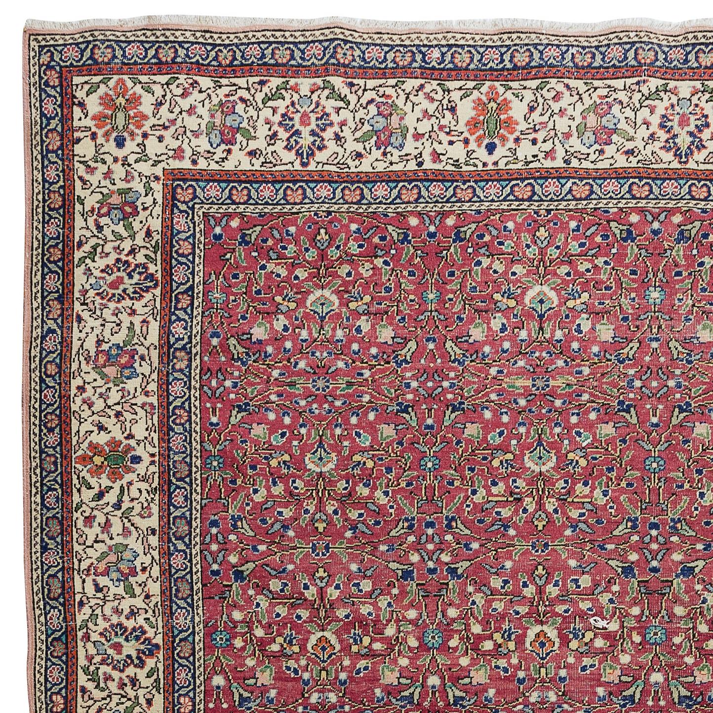 Hand-Woven 7.5x11 Ft Traditional Vintage Floral Pattern Handmade Turkish Wool Area Rug For Sale