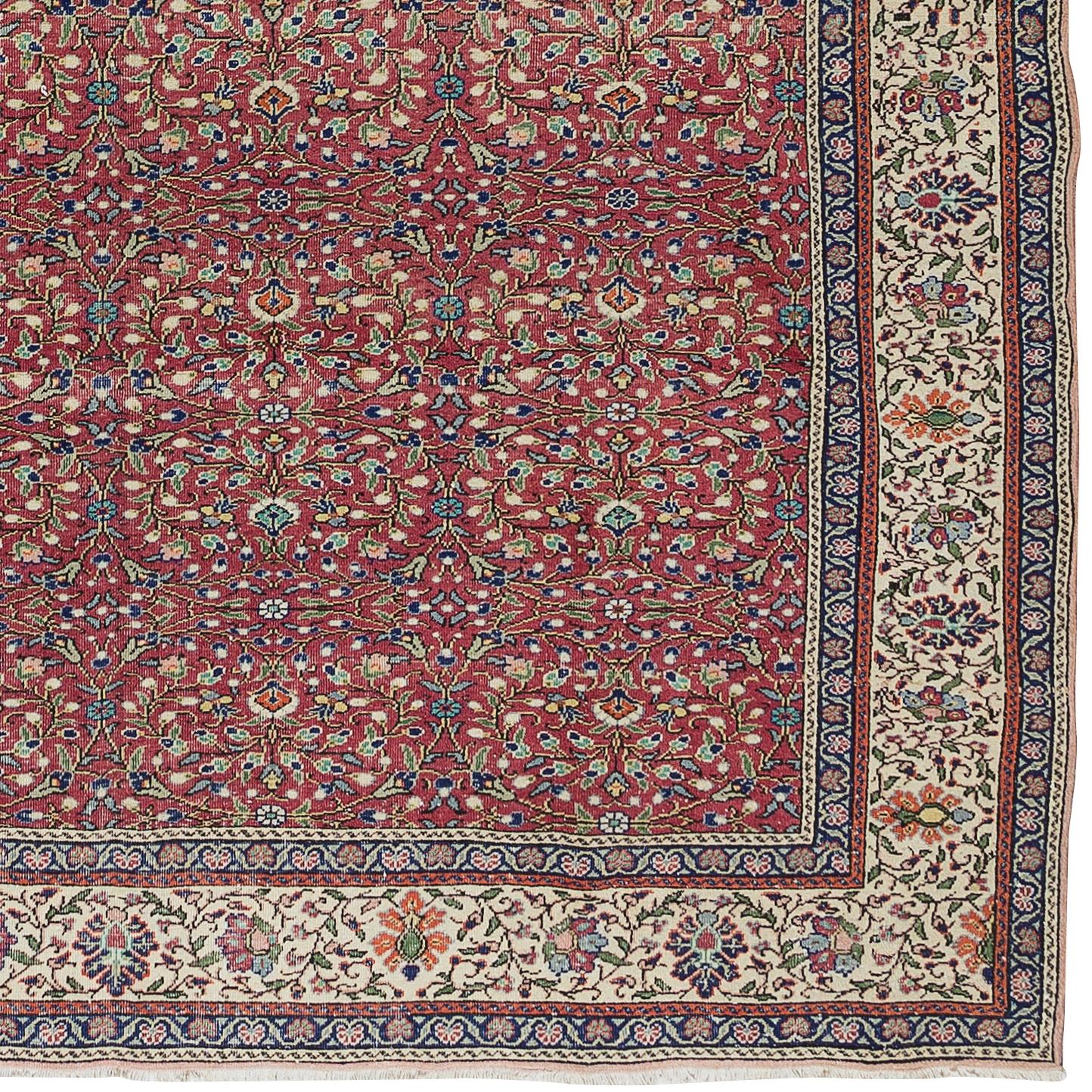Late 20th Century 7.5x11 Ft Traditional Vintage Floral Pattern Handmade Turkish Wool Area Rug For Sale