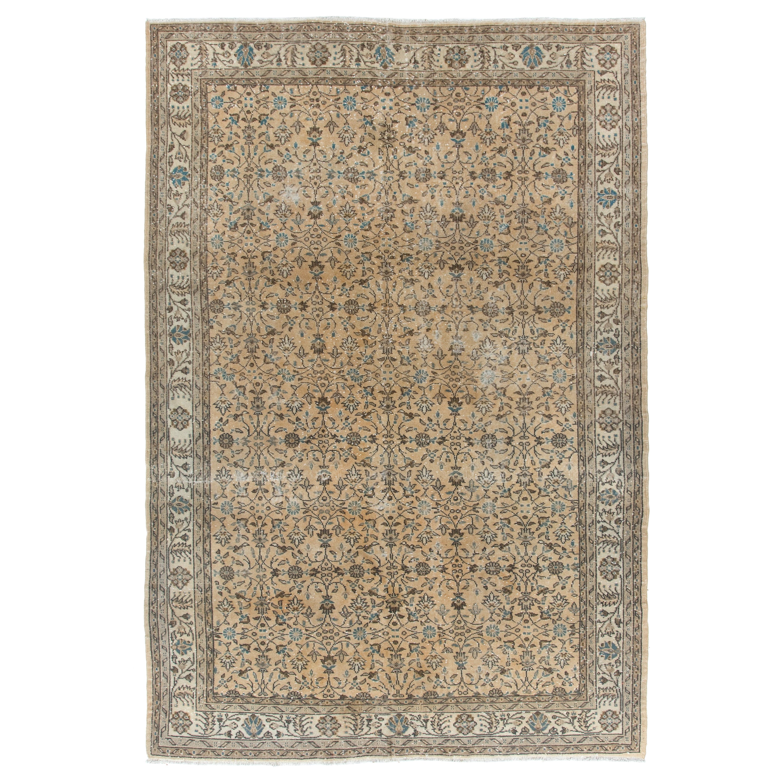 Türkischer 7,5x11 Ft Vintage-Teppich mit floralem Design. Dekorativer handgefertigter Teppich