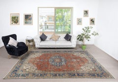 7.5x11.2 Ft Vintage Handmade Turkish Wool Area Rug. One of a kind Large Carpet
