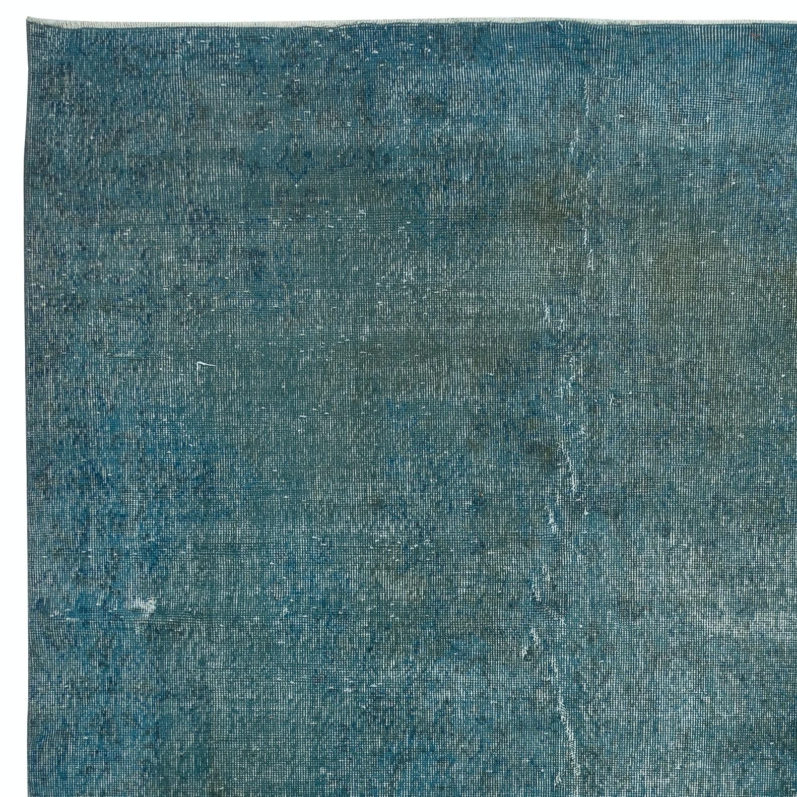 Hand-Knotted 7.5x11.8 Ft Contemporary Handmade Turkish Area Rug Over-Dyed in Teal Blue Color For Sale