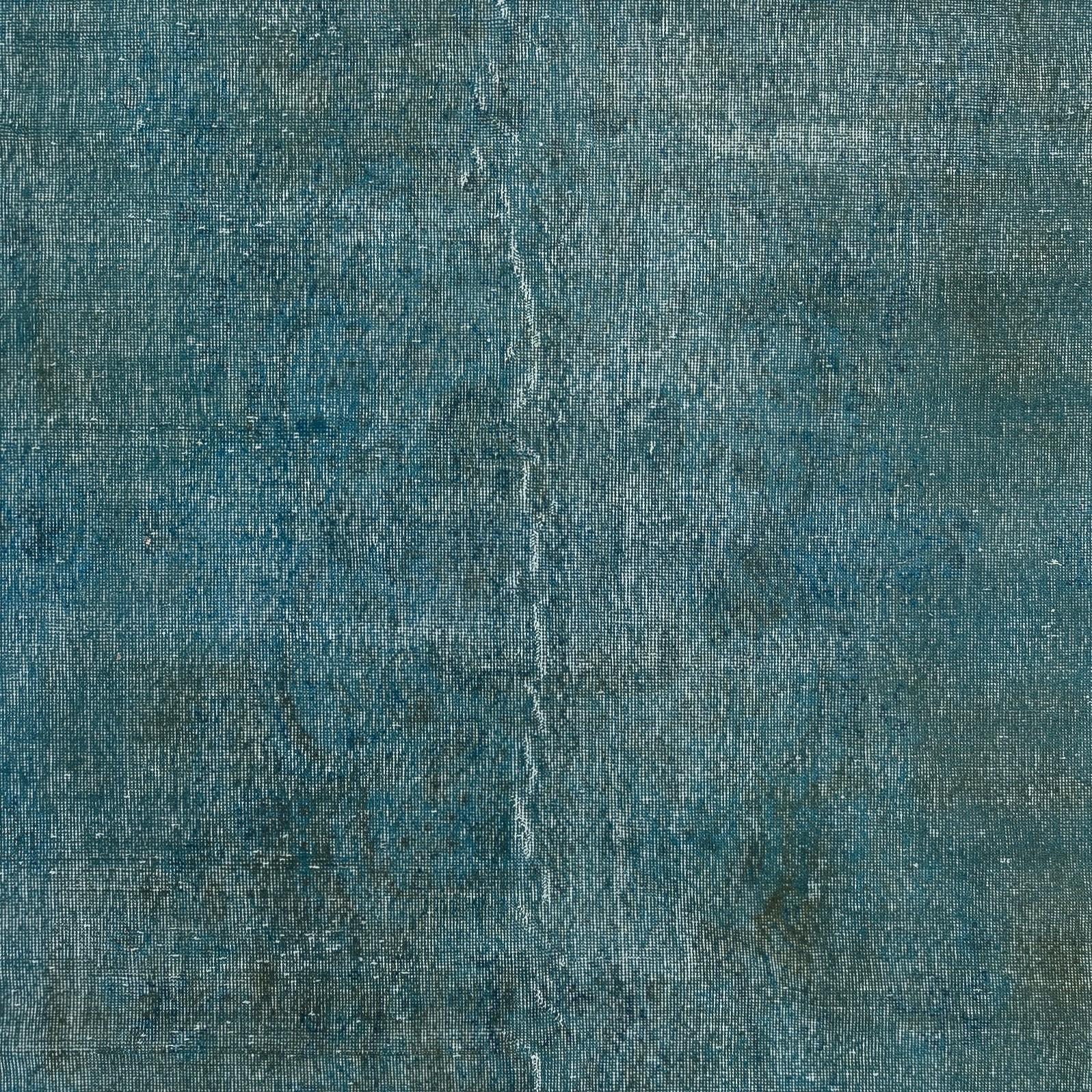 7.5x11.8 Ft Contemporary Handmade Turkish Area Rug Over-Dyed in Teal Blue Color In Good Condition For Sale In Spring Valley, NY