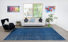 7.5x12 Ft Handmade Navy Blue Overdyed Rug for Living Room, Modern Turkish Carpet