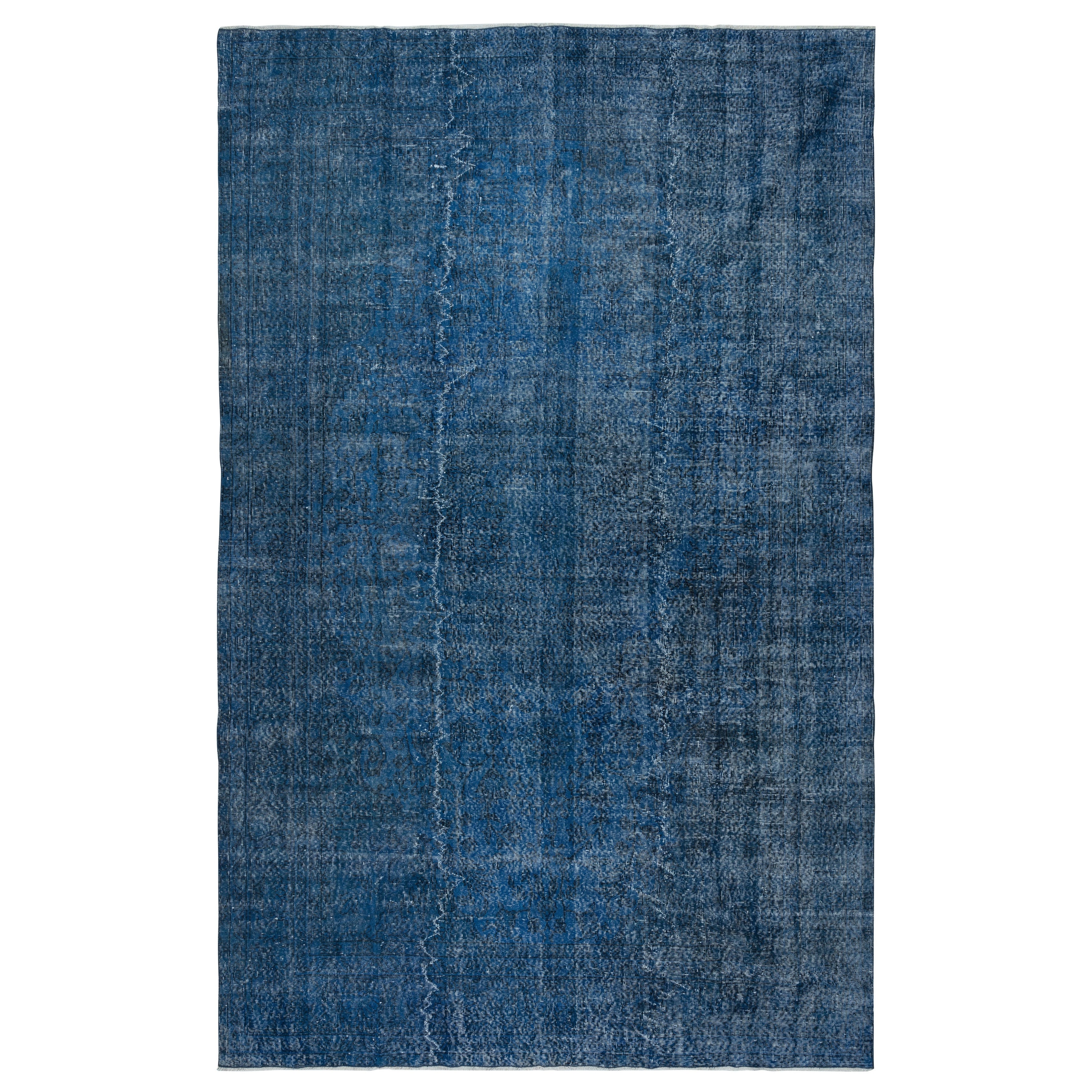 7.5x12 Ft Handgefertigter Marineblauer Overdyed Teppich für Wohnzimmer, Moderner Türkischer Teppich